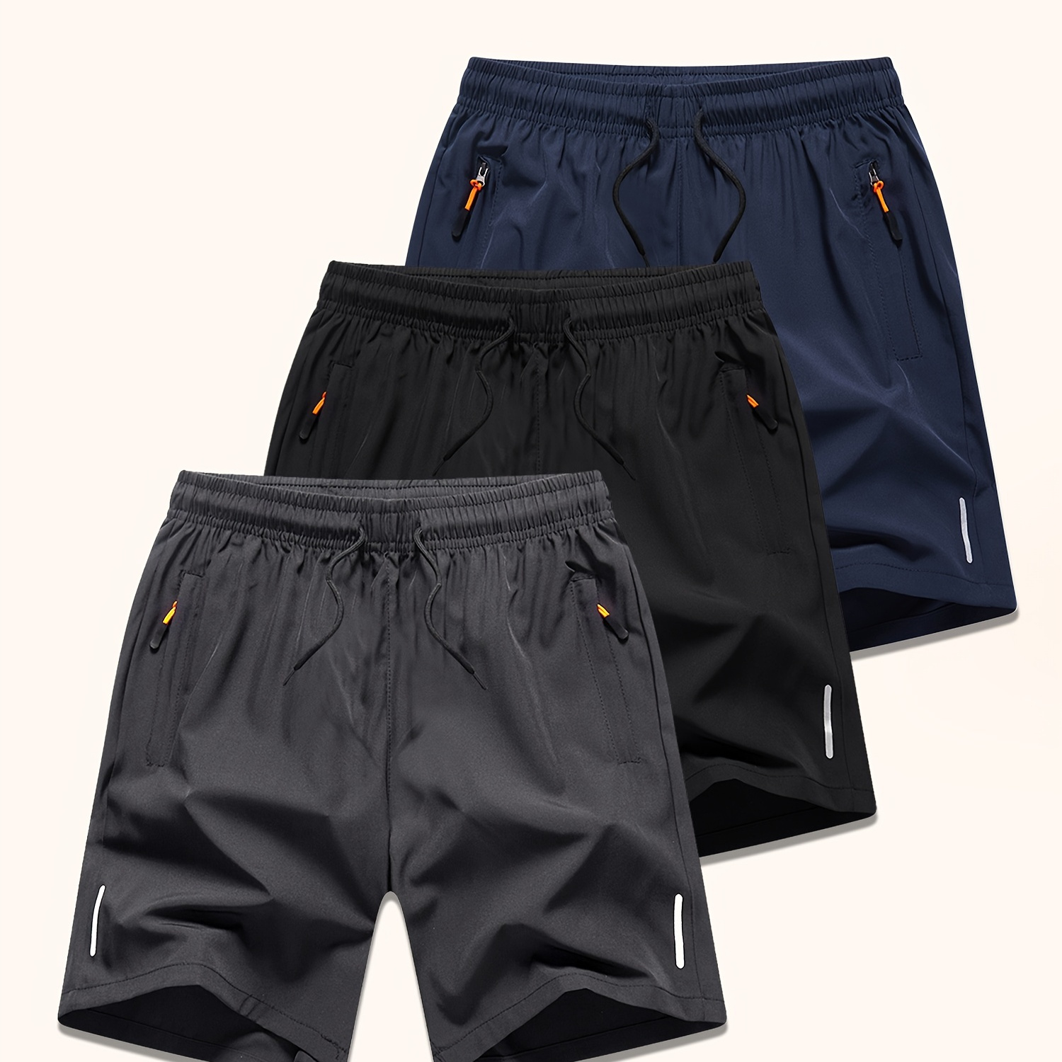 

3-pack Boys Casual Athletic Shorts With Zipper Pocket, Quick Dry Breathable Elastic Waist Shorts For Summer