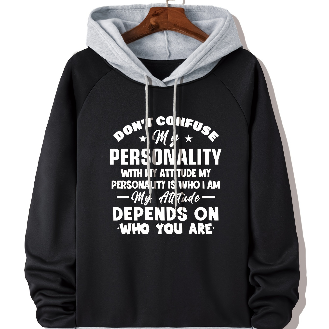 

Plus Size Men's Hooded Sweatshirt, "personality" Graphic Print Hoodies Contrast Color Tops For Fall Winter, Men's Clothing