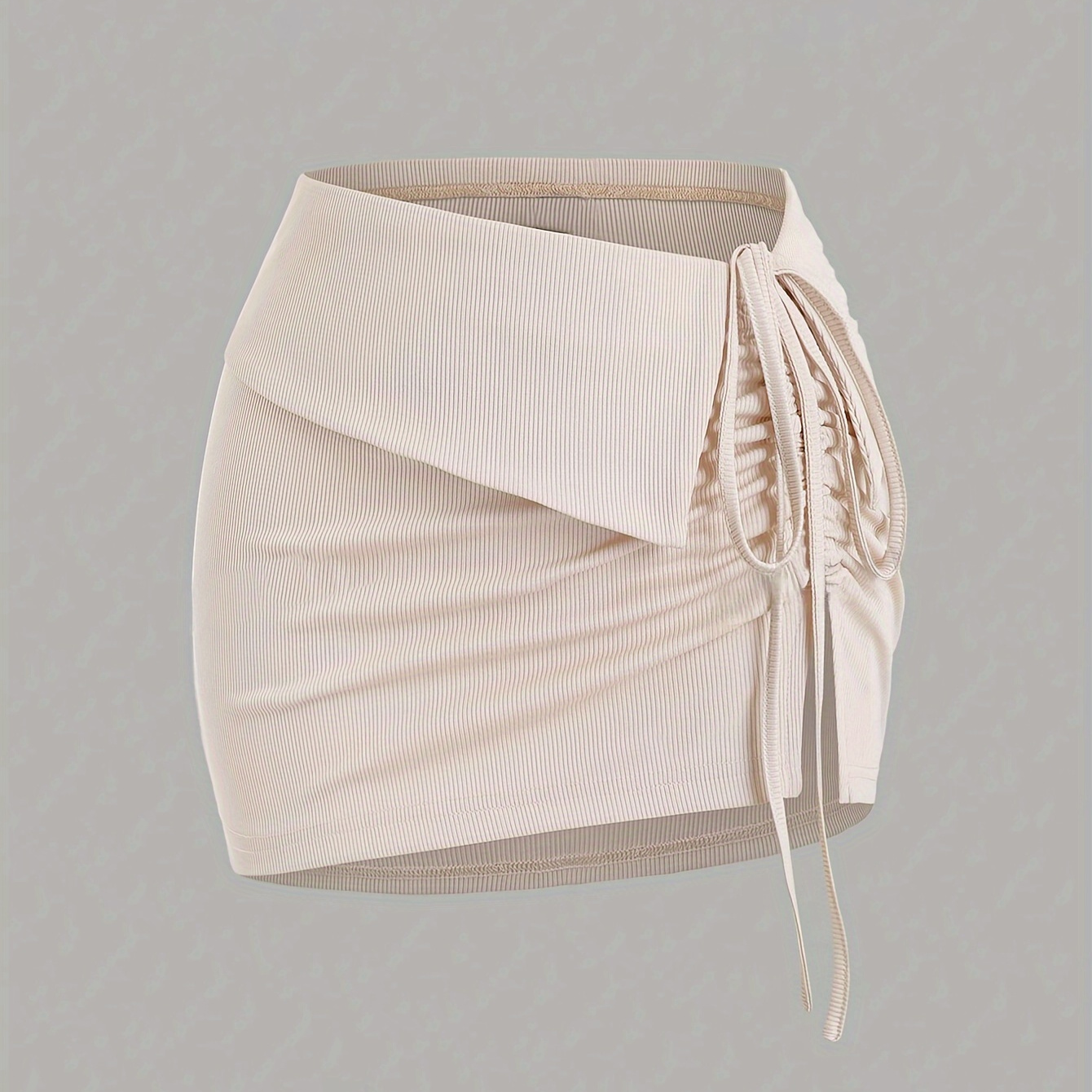 

Elegant Drawstring A- Skirt - Chic Solid Color, Stretchy Polyester , Machine Washable - Sleek Ruched