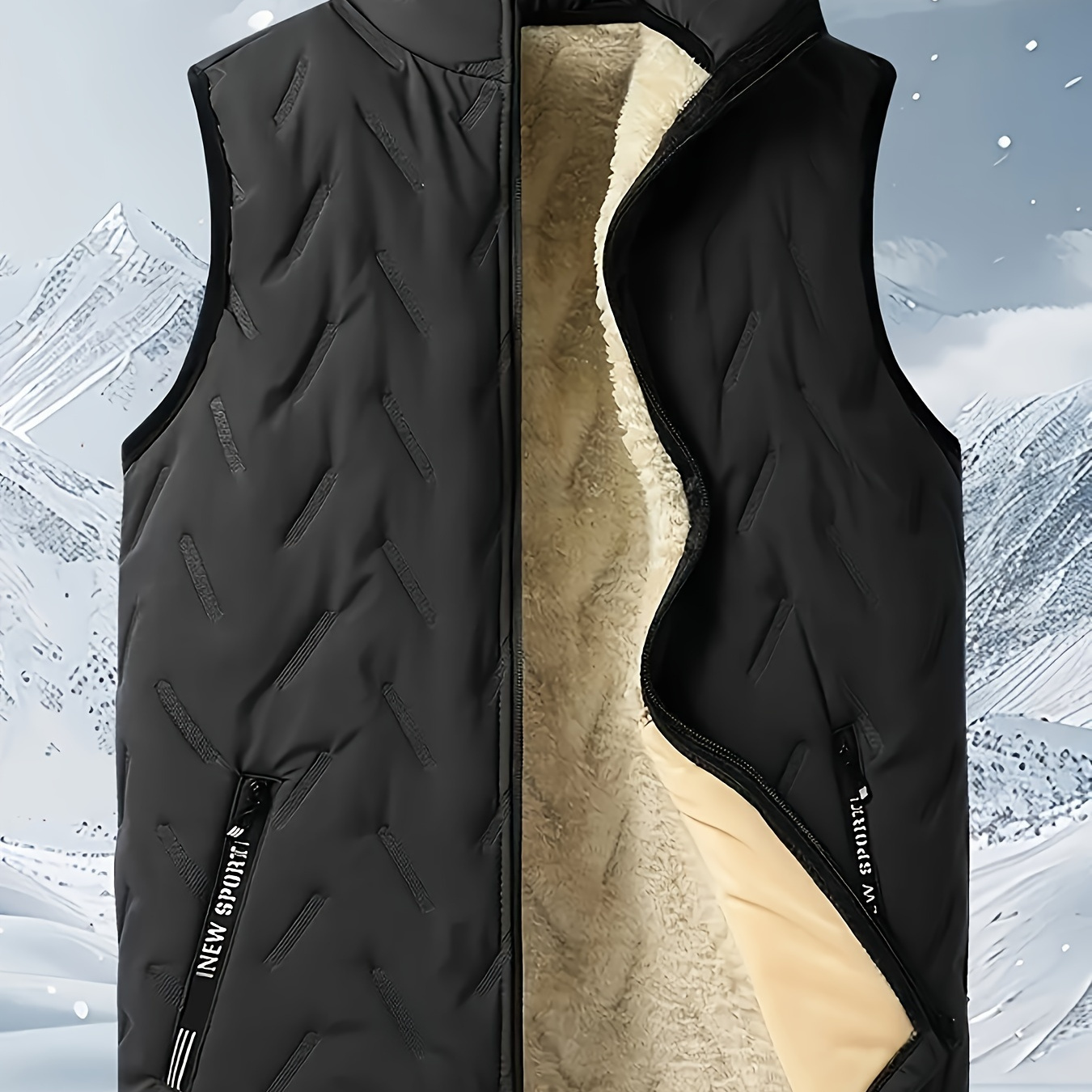 

Men's Fleece Lined Solid Color Textured Sleeveless Puffer Vest - Trendy Comfy Warm Vest Outdoor Clothes For Winter