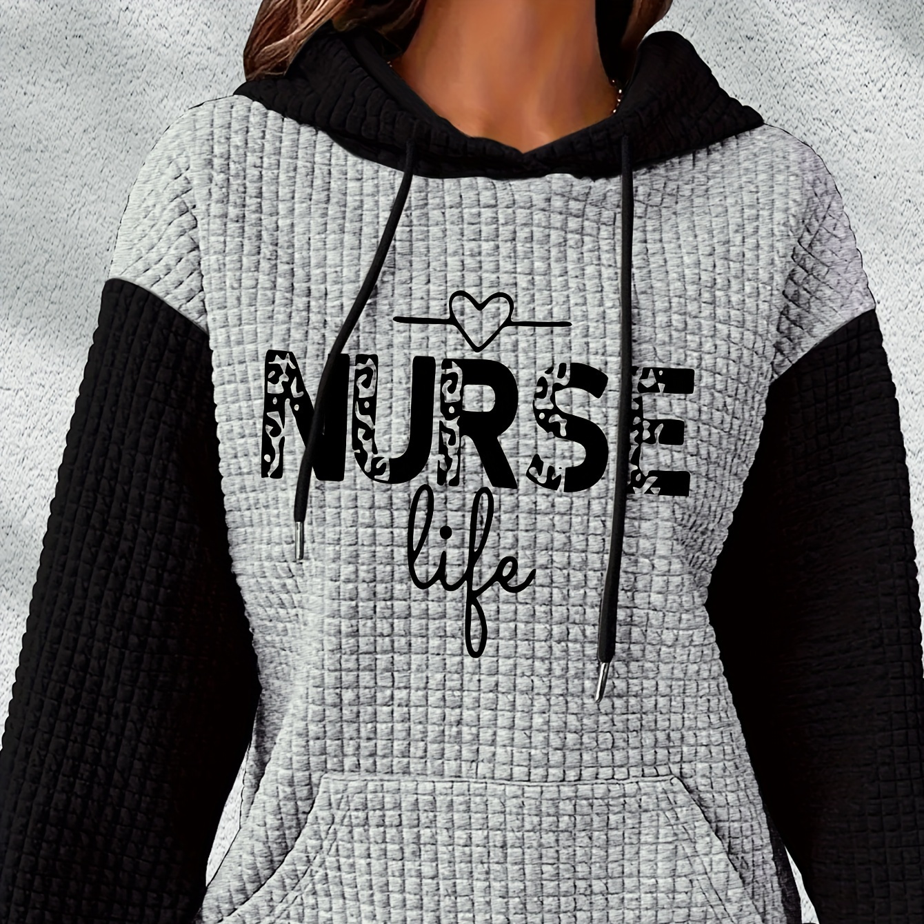 

Nurse Life Hoodie Sweatshirt - Casual Polyester Knit Fabric With Heart Pattern, Embroidered Detail, Hooded Design For Fall/winter Season