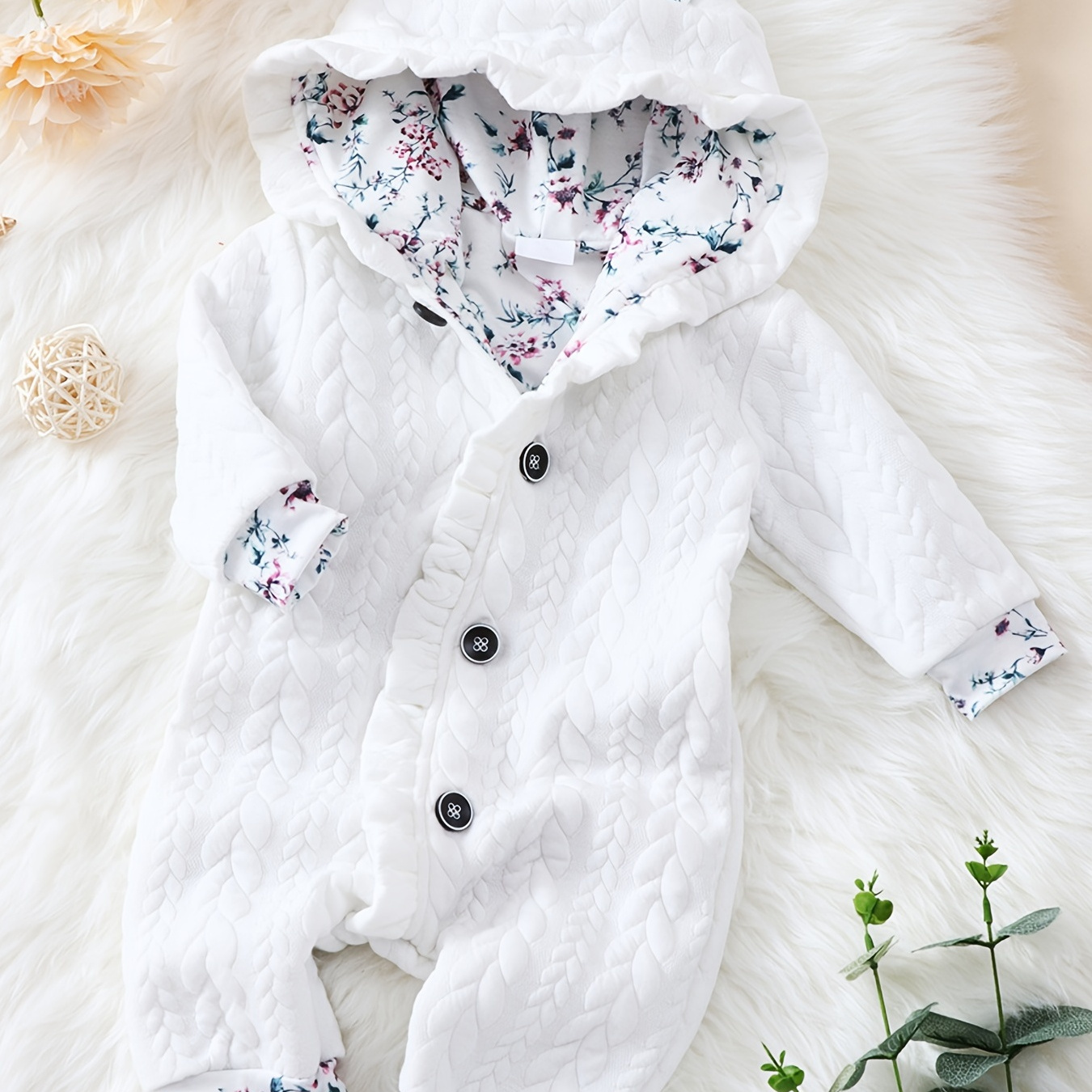 

Infant Baby Girl Floral Single Breasted Romper Long-sleeved Cute Onesie For Spring And Autumn