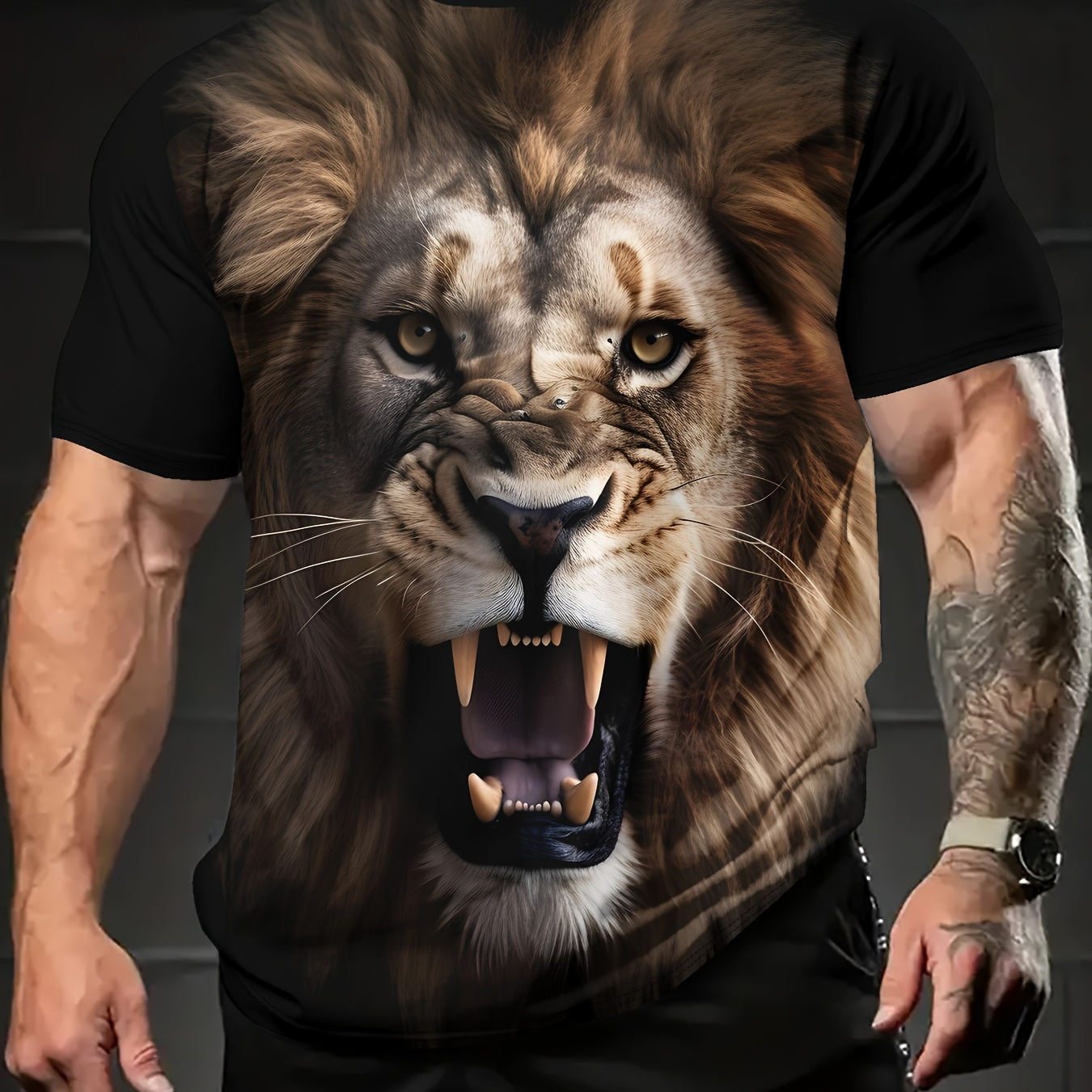 

3d Printed Lion Crew Neck Short Sleeve T-shirt For Men, Casual Summer T-shirt For Daily Wear And Vacation Resorts