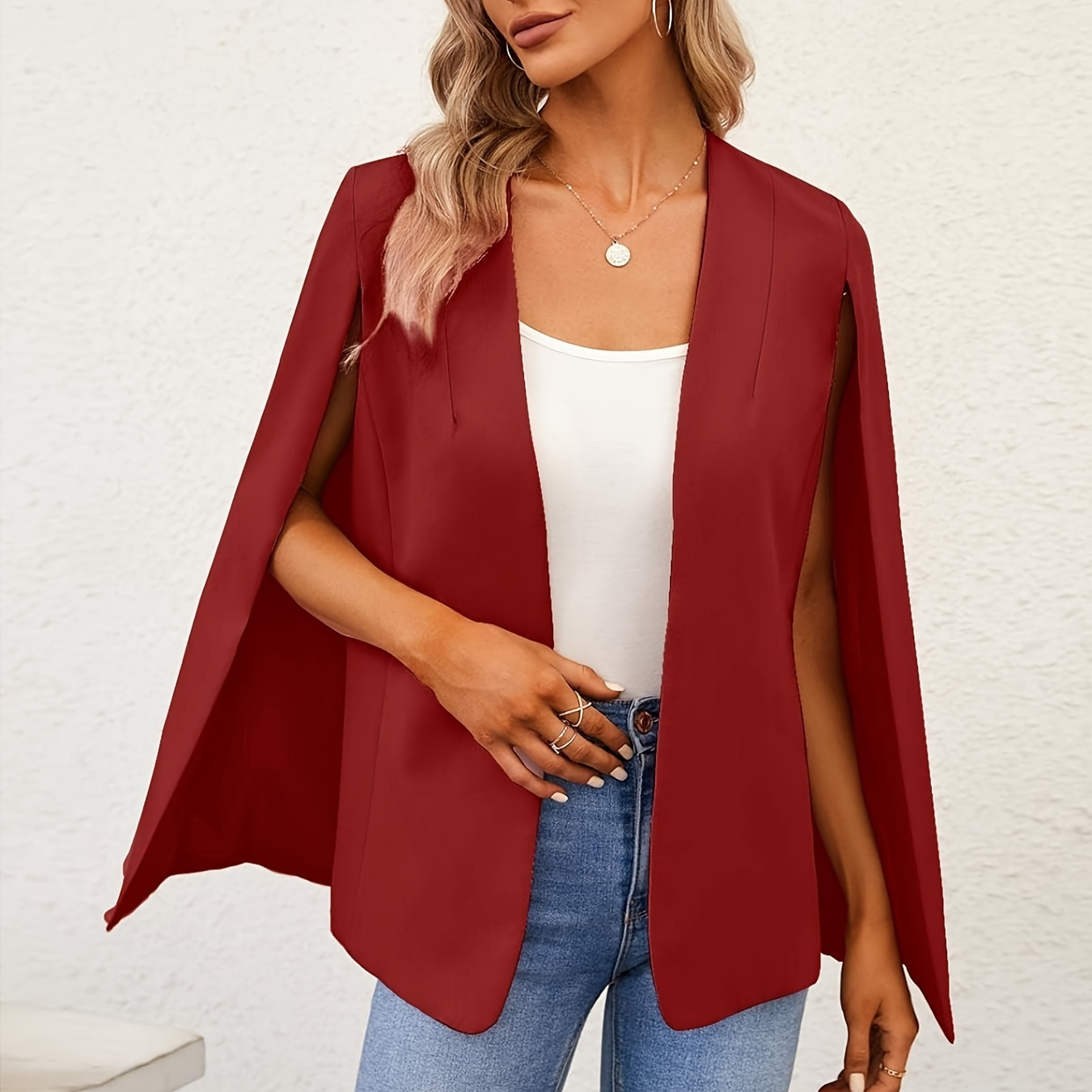 

Piepiebuy Solid Color Open Front Blazer, Casual Loose Cape Sleeve Blazer For Spring & Fall, Women's Clothing