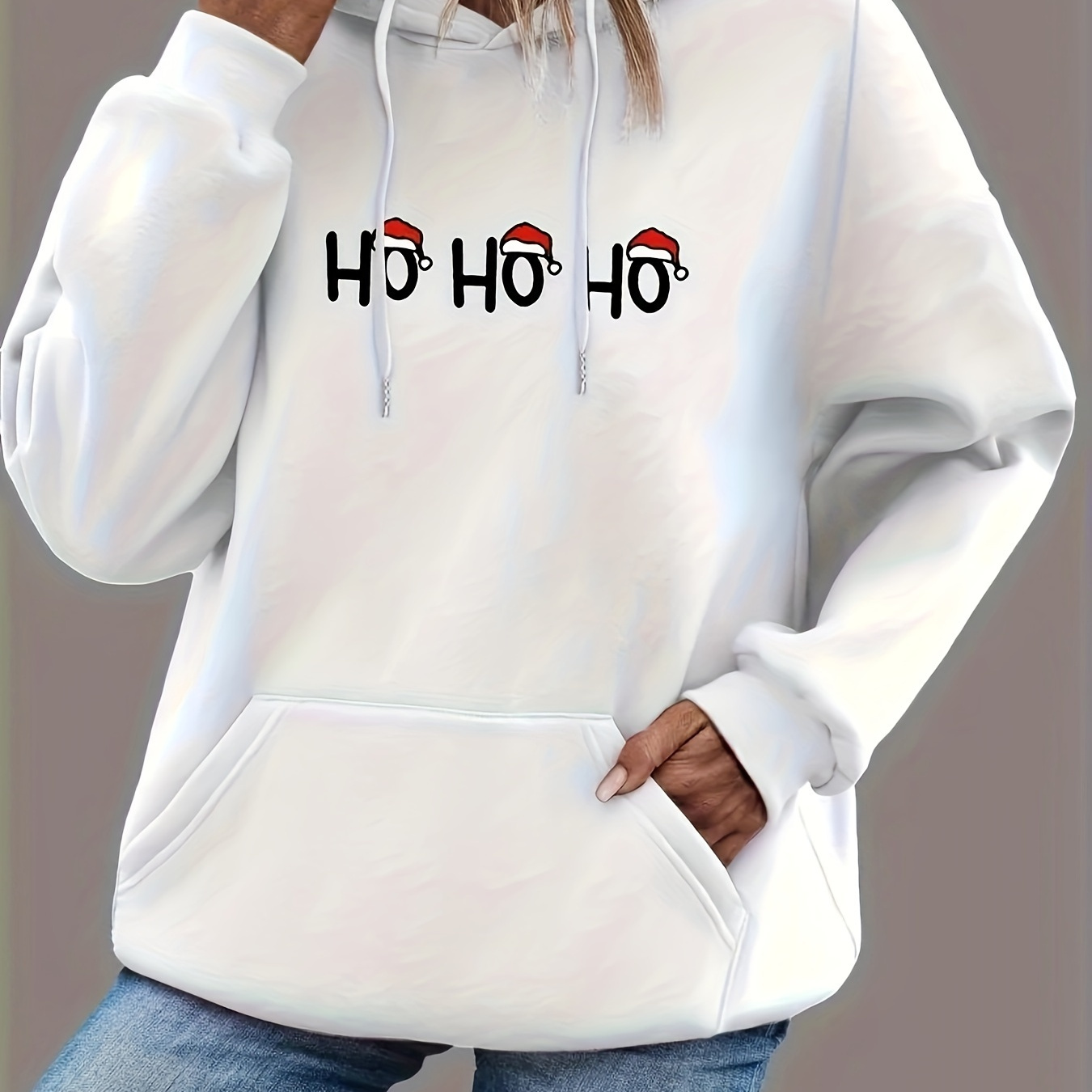 

Women's Christmas Graphic Hoodie - Cozy Drawstring Pullover With Kangaroo Pocket, Casual Polyester Sweatshirt For Fall & Winter