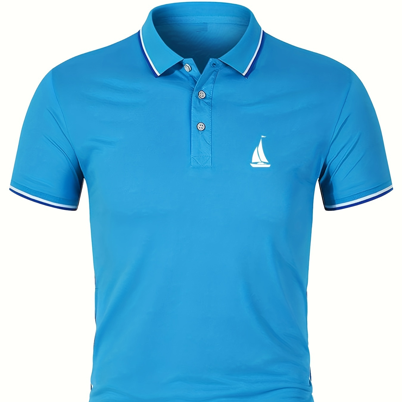 

Men's Golf Shirt, Sailing Ship Print Short Sleeve Breathable Tennis Shirt, Business Casual, Moisture Wicking