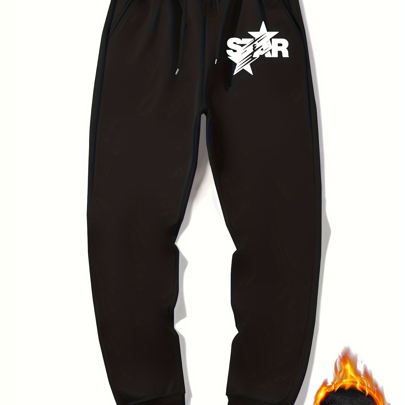 

Star Graphic Print, Men's Drawstring Sweatpants With Fleece, Casual Warm And Comfy Jogger Pants For Men