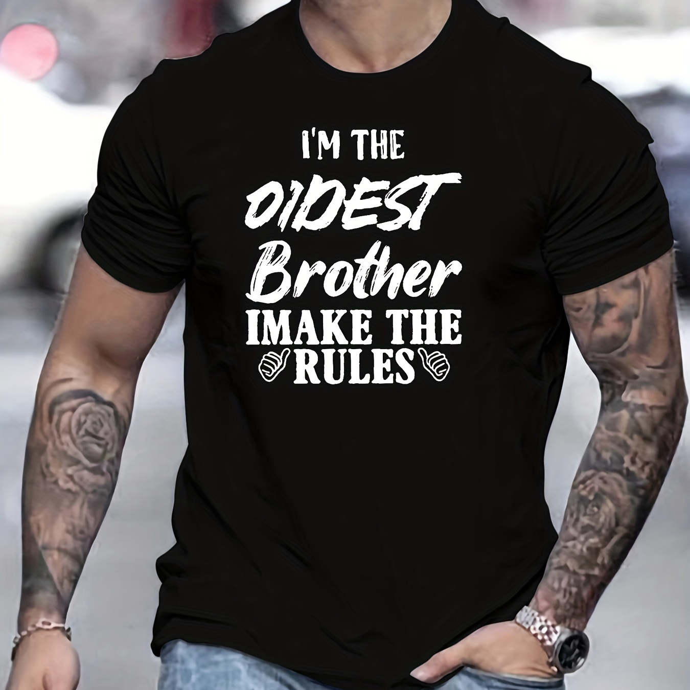 

Oldest Brother Letter Print Men's T-shirt For Summer Outdoor, Retro Male Clothing