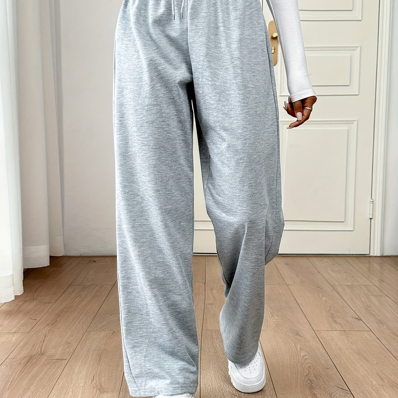 

Pantalon de jogging uni à jambes droites, pantalon décontracté à cordon de serrage et taille élastique pour et l'hiver, vêtements pour femmes