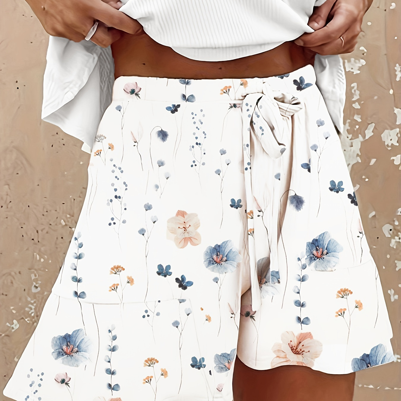 

Short à cordon imprimé fleuri, short décontracté à taille élastique pour le printemps et l'été, vêtements pour femmes