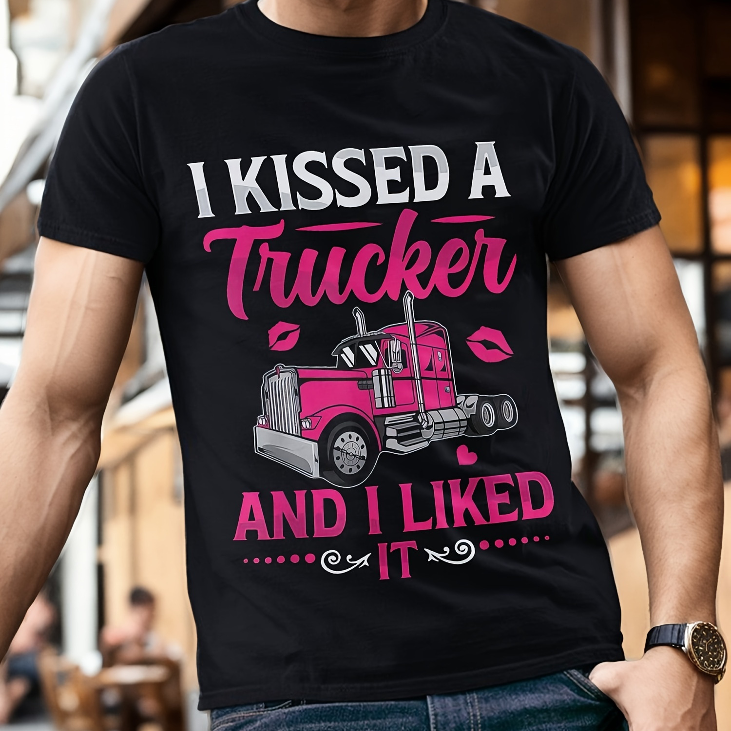 

I A Trucker Girlfriend T- Is - , , Slightly Stretched, Patterned, -sleeved Top For , -have, 220g