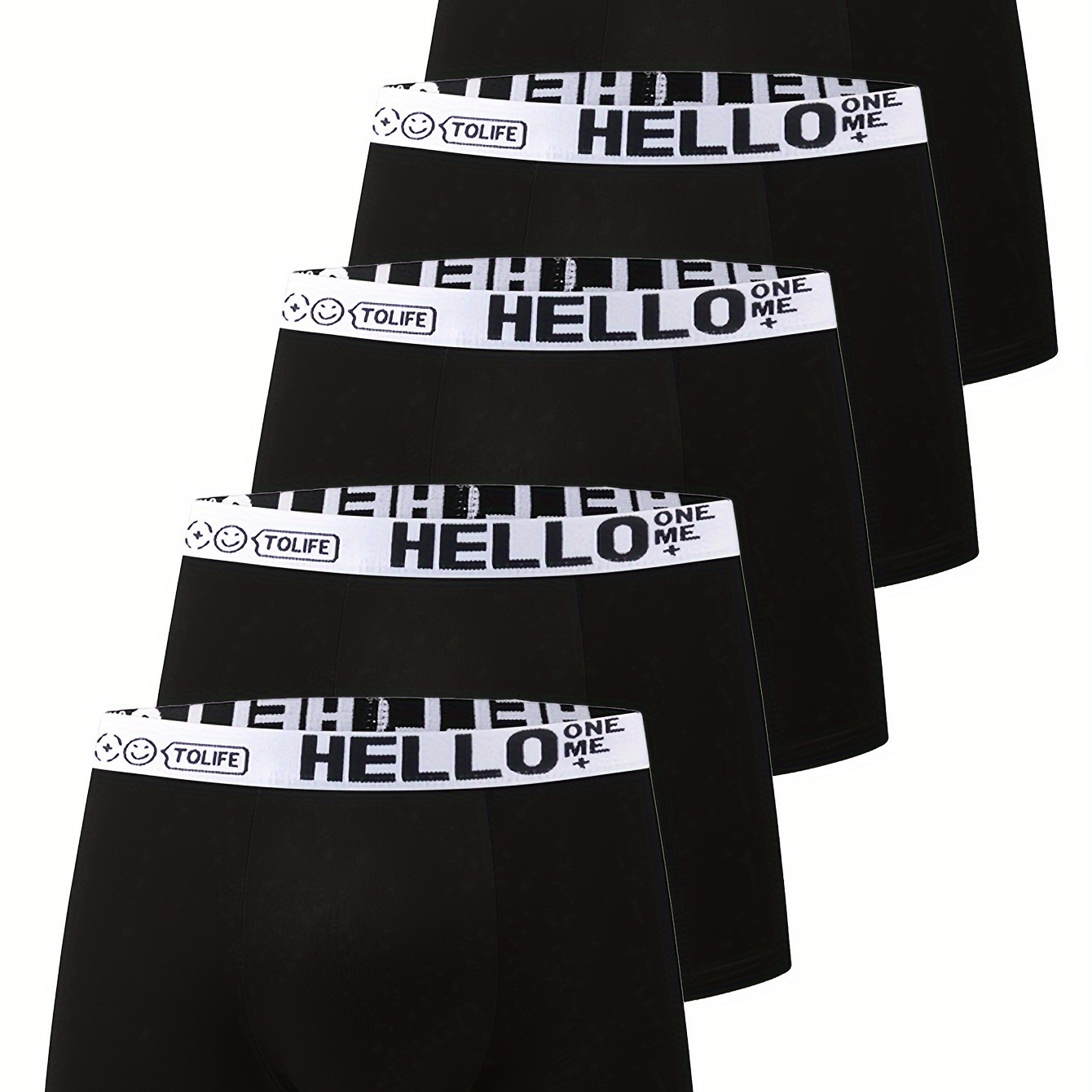 

5pcs Men's 'hello' Boxer Briefs - Fashionable, Breathable, And Comfortable Sports Trunks With High Stretch, Quick-drying Sports Briefs, Men's Underwear