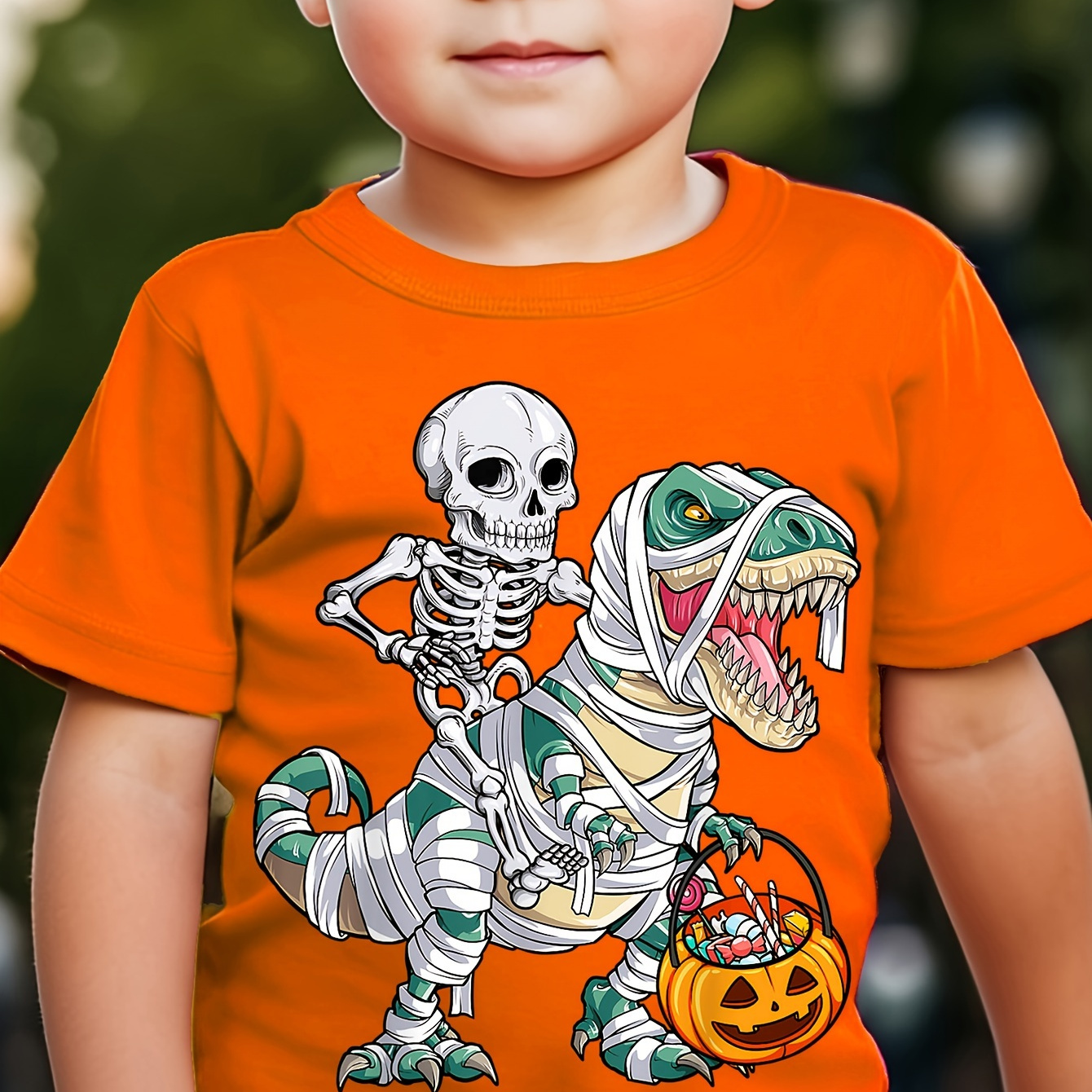 

Pumpkin & Skeleton Print Casual Short Sleeve T-shirts For Boys - Cool, Lightweight And Comfy Summer Clothes