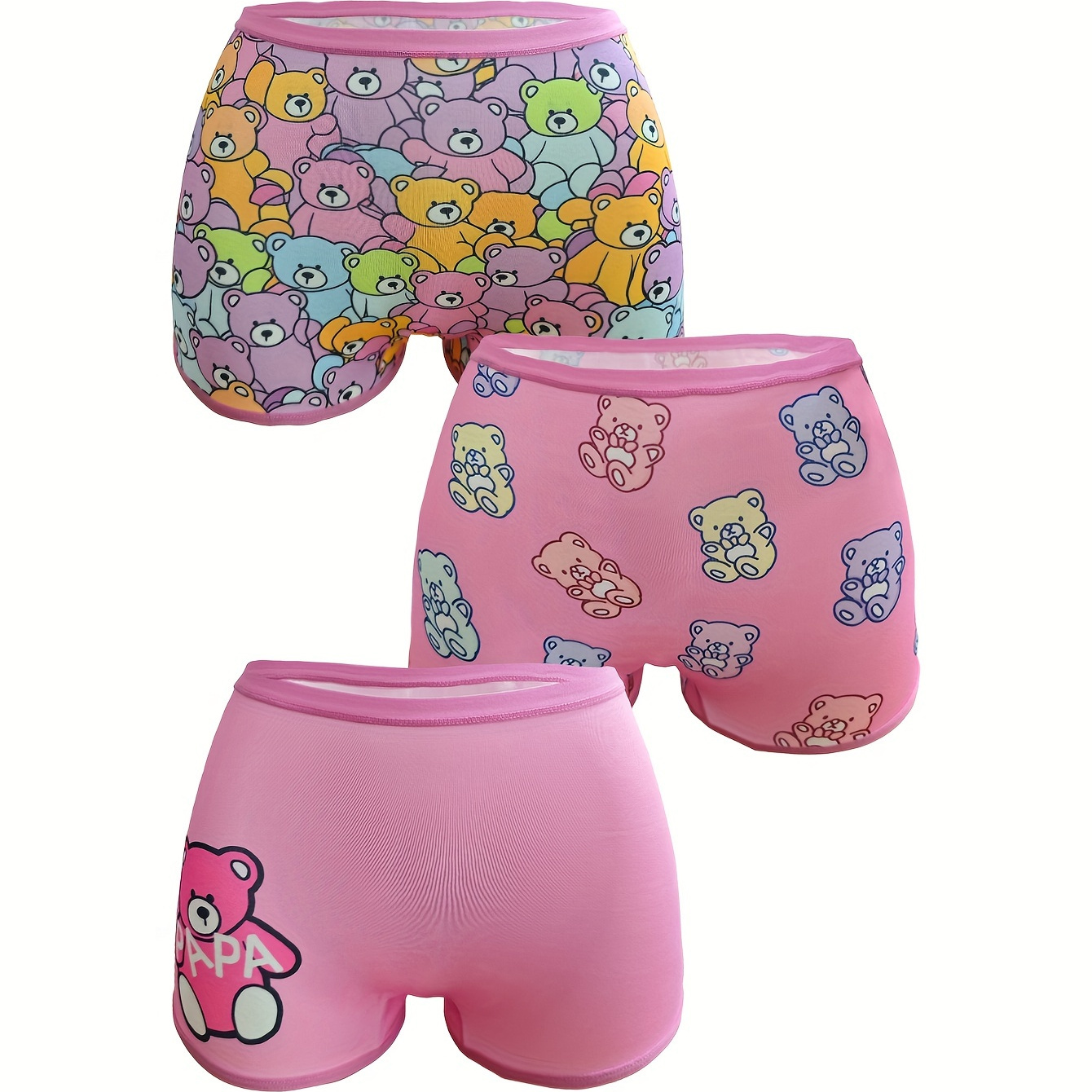 

3pcs Cute Pink Boyshort Panties For Women - Soft Polyester , Stretchy & Comfortable, Machine Washable