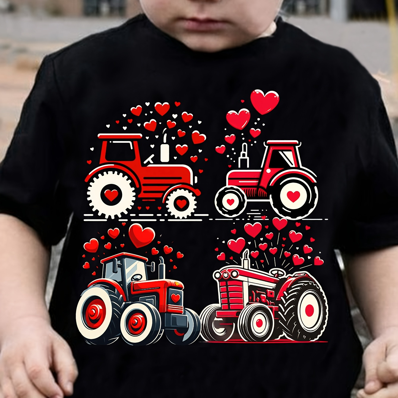 

1pc Chicfull Valentine's Day Tx60204 Boys' T-shirt, And Hearts Print, Casual Crew Neck, Polyester Knit Fabric, Slight Stretch, Regular Fit, Spring/