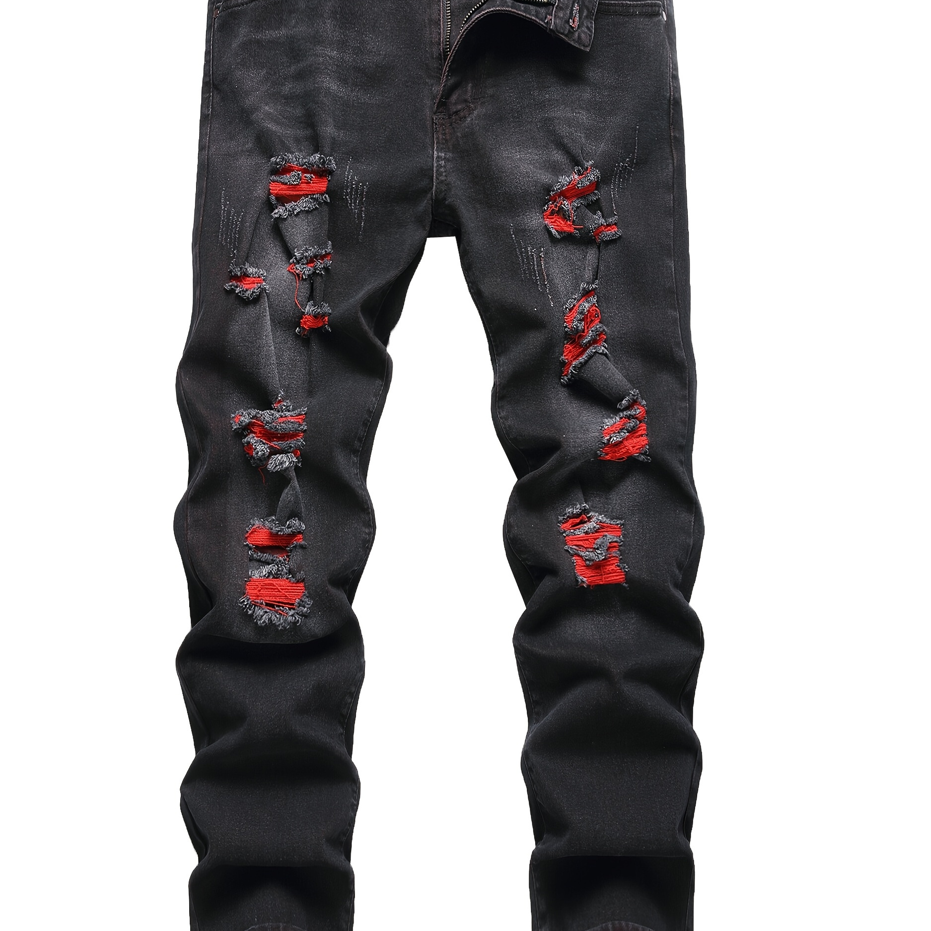 

Men's Slim-fit Stretch Denim Jeans With Distressed Ripped Detail - Cotton , Machine Washable