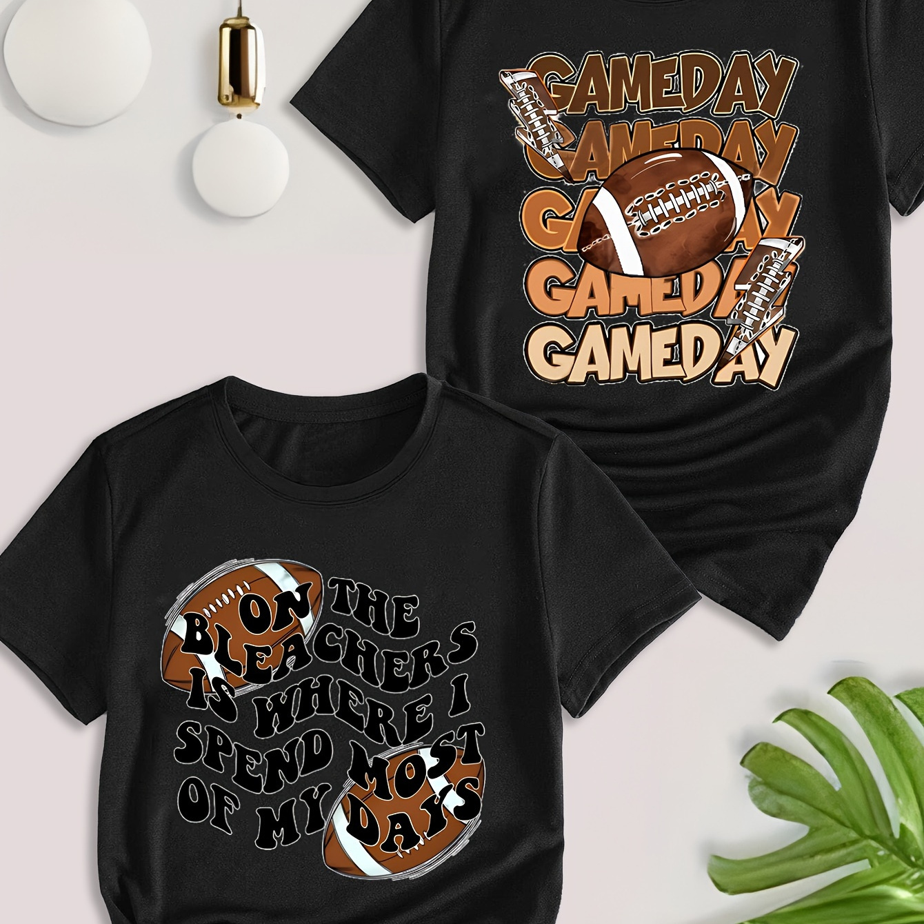 

2 Packs Game Day Letter Print T-shirt, Casual Crew Neck Short Sleeve Top, Women's Clothing