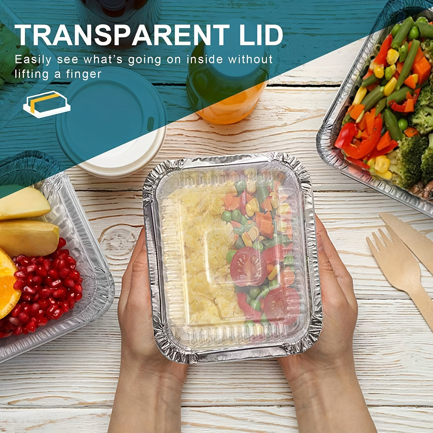 10Pcs Heavy Duty 7''x 5 Rectangular Golden Aluminum Pans with Clear Lids ,  Take-Out Containers, Extra Heavy Aluminum Foil with Strong Seal for  Freshness & Spill Resistance