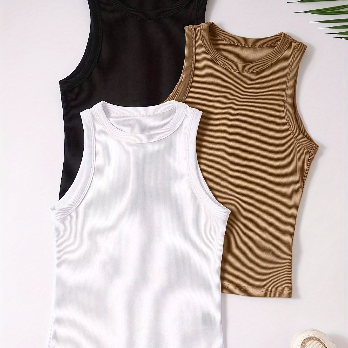 

Summer Sleeveless Tank Top Set For Women - Solid Color, Polyester Knit Fabric, Round Neck, - Regular Fit