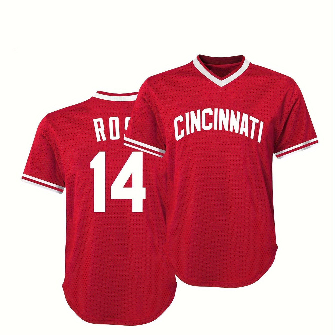 

Letter And Number 14 Embroidery, Men's Short Sleeve V-neck Baseball Jersey, Comfy Top For Training And Competition