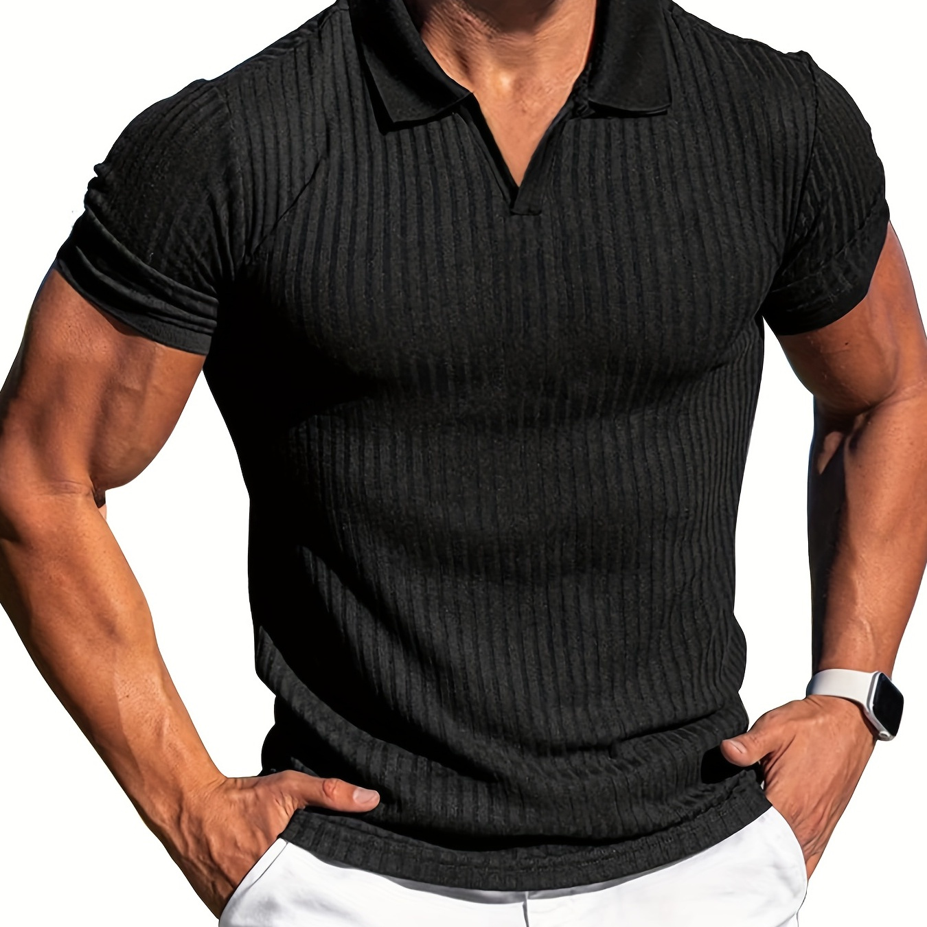 Men's Casual Button Up Short Sleeve V-neck Lightweight Shirt, Men's top For Summer, Tops For Men