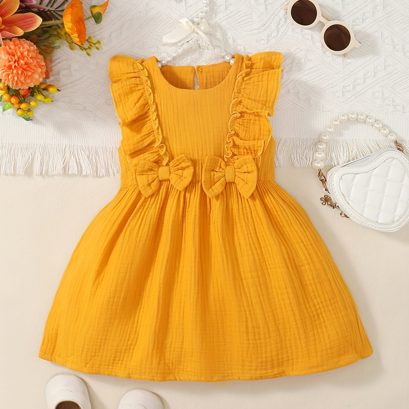 

Baby Girls Comfortable Cotton Cute Dress, Ruffle Short Sleeve Puffy Dress
