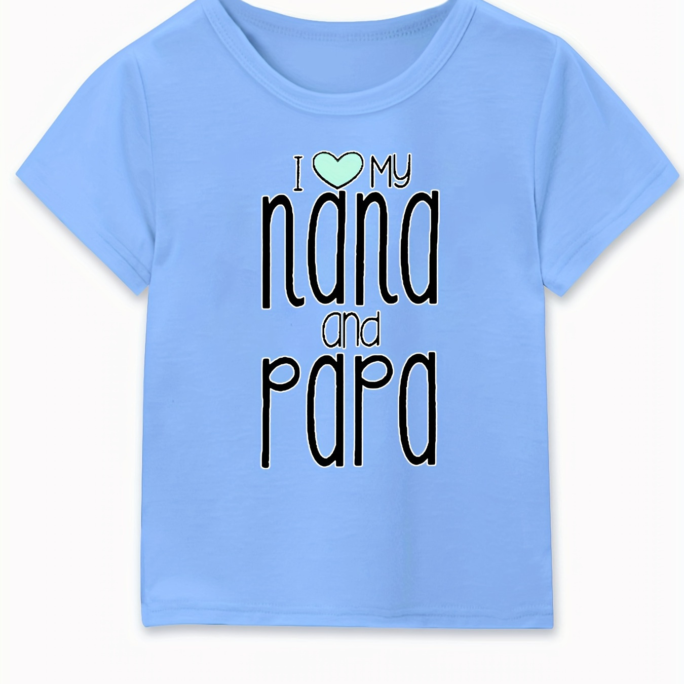 

I Love My Nana And Papa Letter Print Boys Creative T-shirt, Casual Lightweight Comfy Short Sleeve Tee Tops, Kids Clothings For Summer