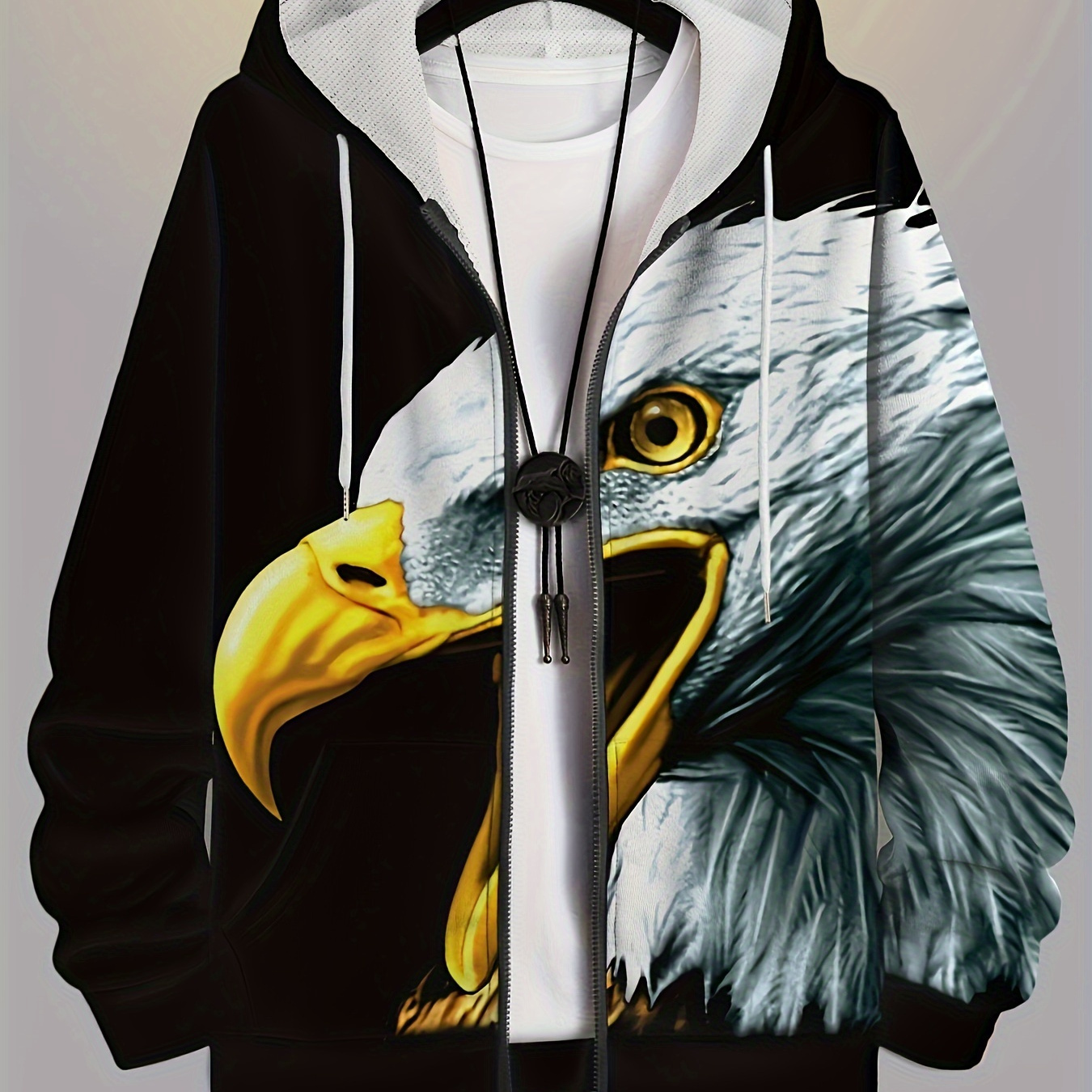 

Eagle Pattern Print Men's Hooded Jacket Casual Long Sleeve Hoodies With Zipper Gym Sports Hooded Coat For Spring Fall