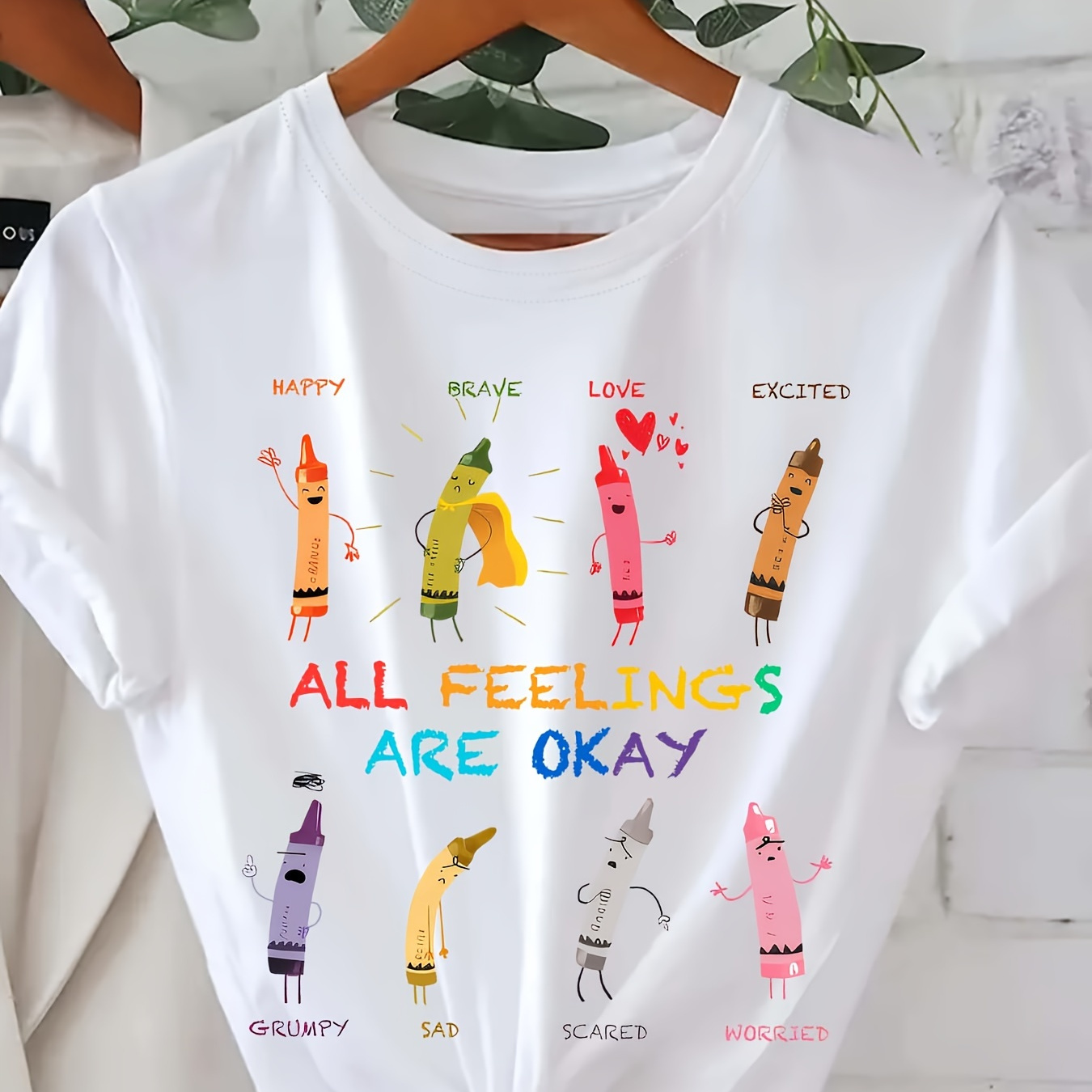 

Crayon Back To School Letter Print T-shirt, Short Sleeve Crew Neck Casual Top For Summer & Spring, Women's Clothing