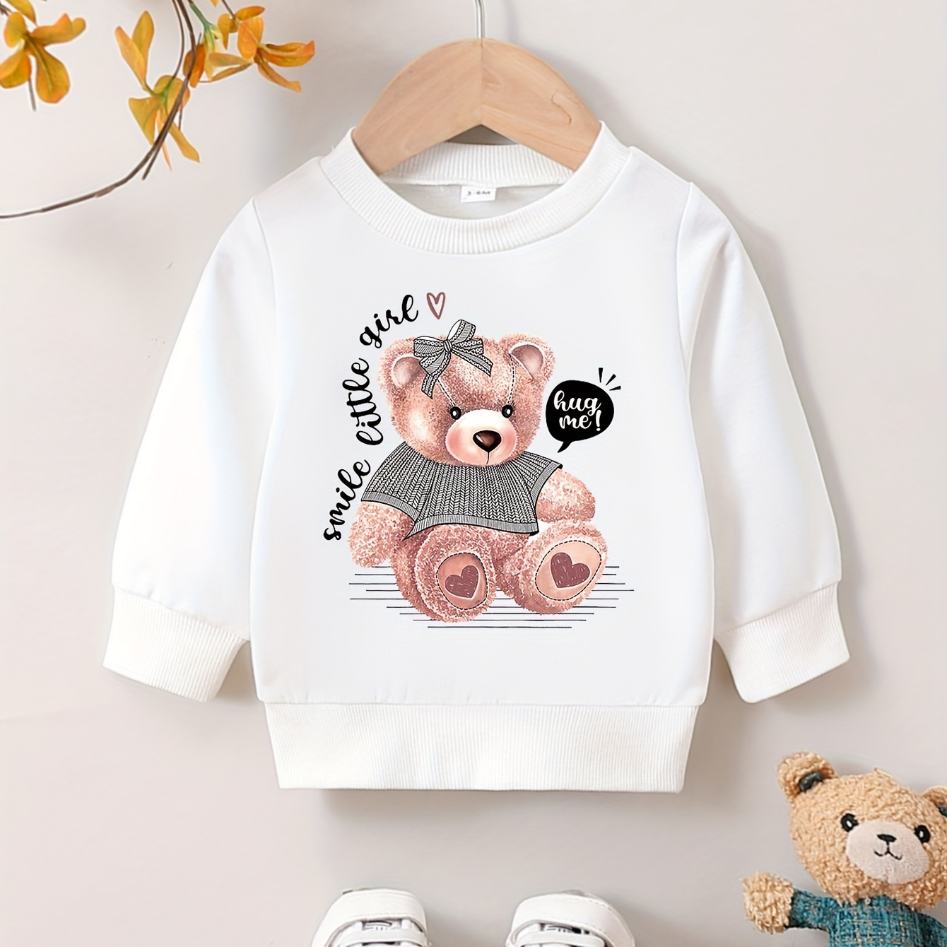 

Sweet Teddy Bear Print, Girls Graphic Long Sleeve Sweatshirt, Loose Trendy Pullover