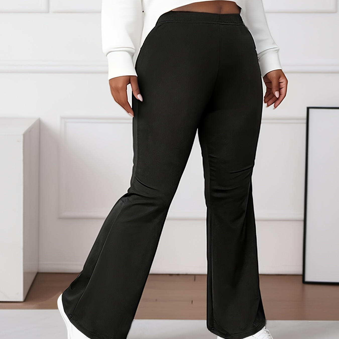 

Size Women's Flare Pants - High Stretch, Solid Color, Machine Washable, Plus Size Pants