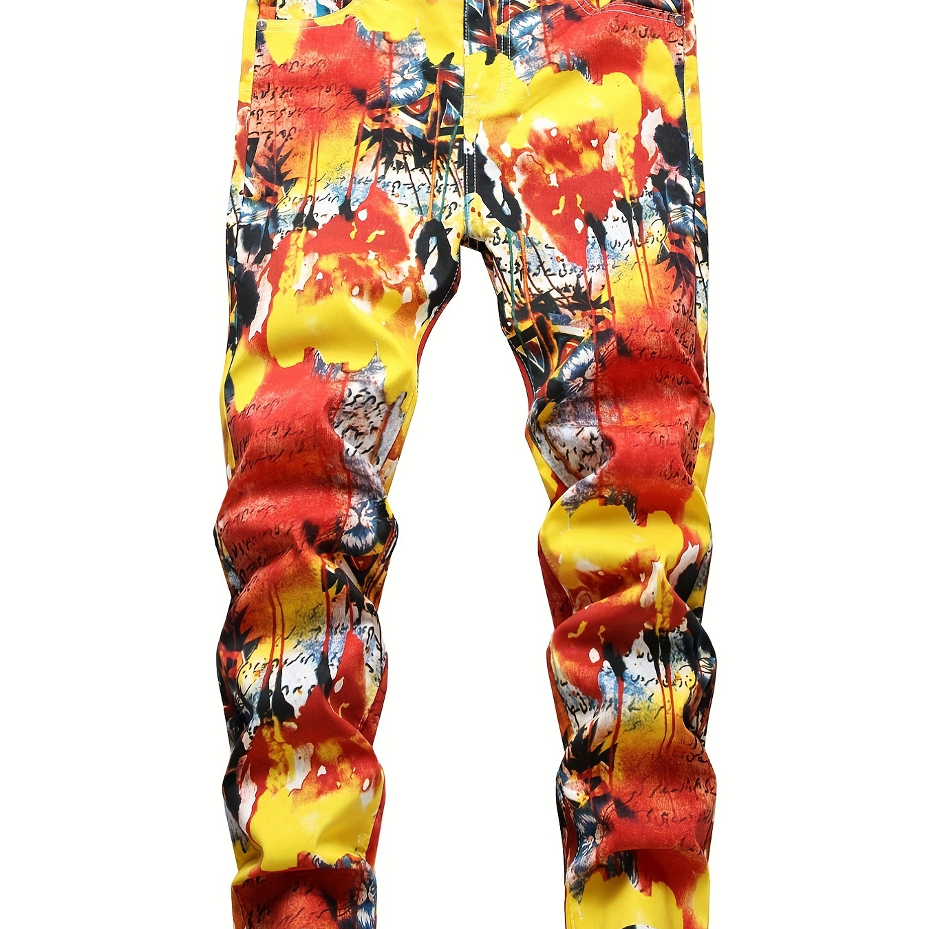 

Boys Fashion Colorful Graffiti Streetwear Jeans Skinny Slim Fit Washed Denim Long Pants, Kids Clothing