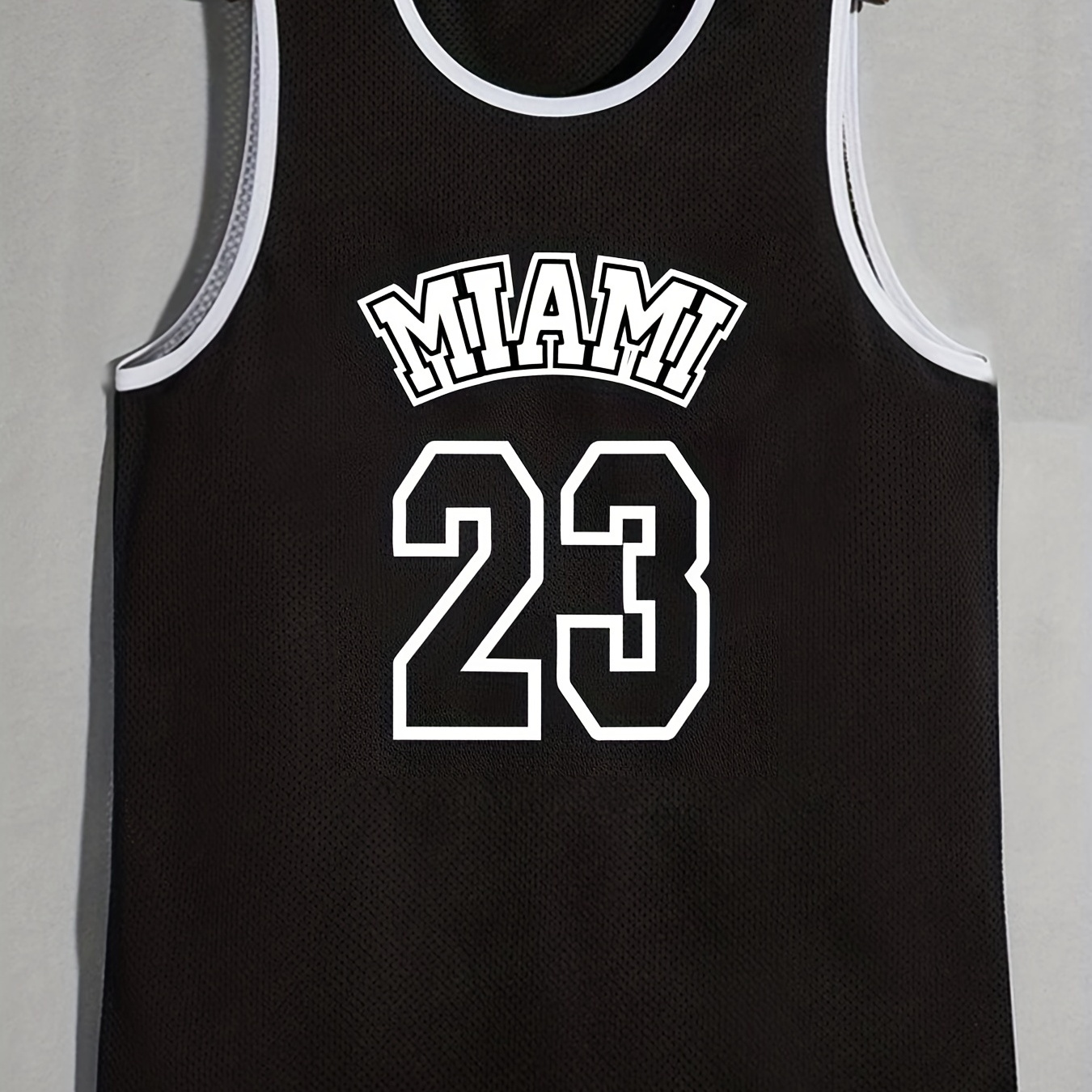 

Men's Basketball Tank Top, Miami 23 Print Sports Top, Breathable Sports Uniform For Training And Competition
