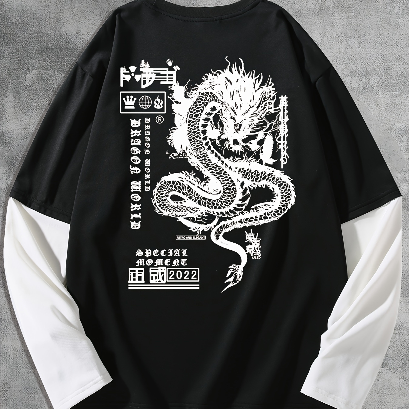 

Dragon Vintage-inspired Men's Long Sleeve T-shirt - Casual & Stylish, Breathable Polyester, Machine Washable