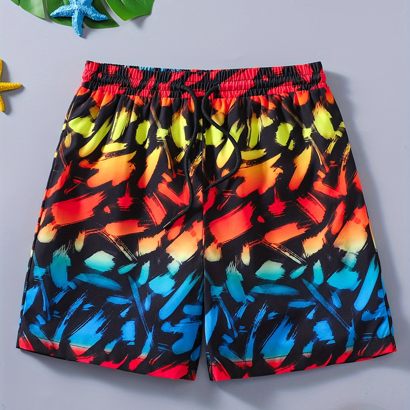 

Colorful Full Print Quick Dry Swim Trunks For Boys, Elastic Waist Beach Shorts, Boys Swimwear For Summer Vacation