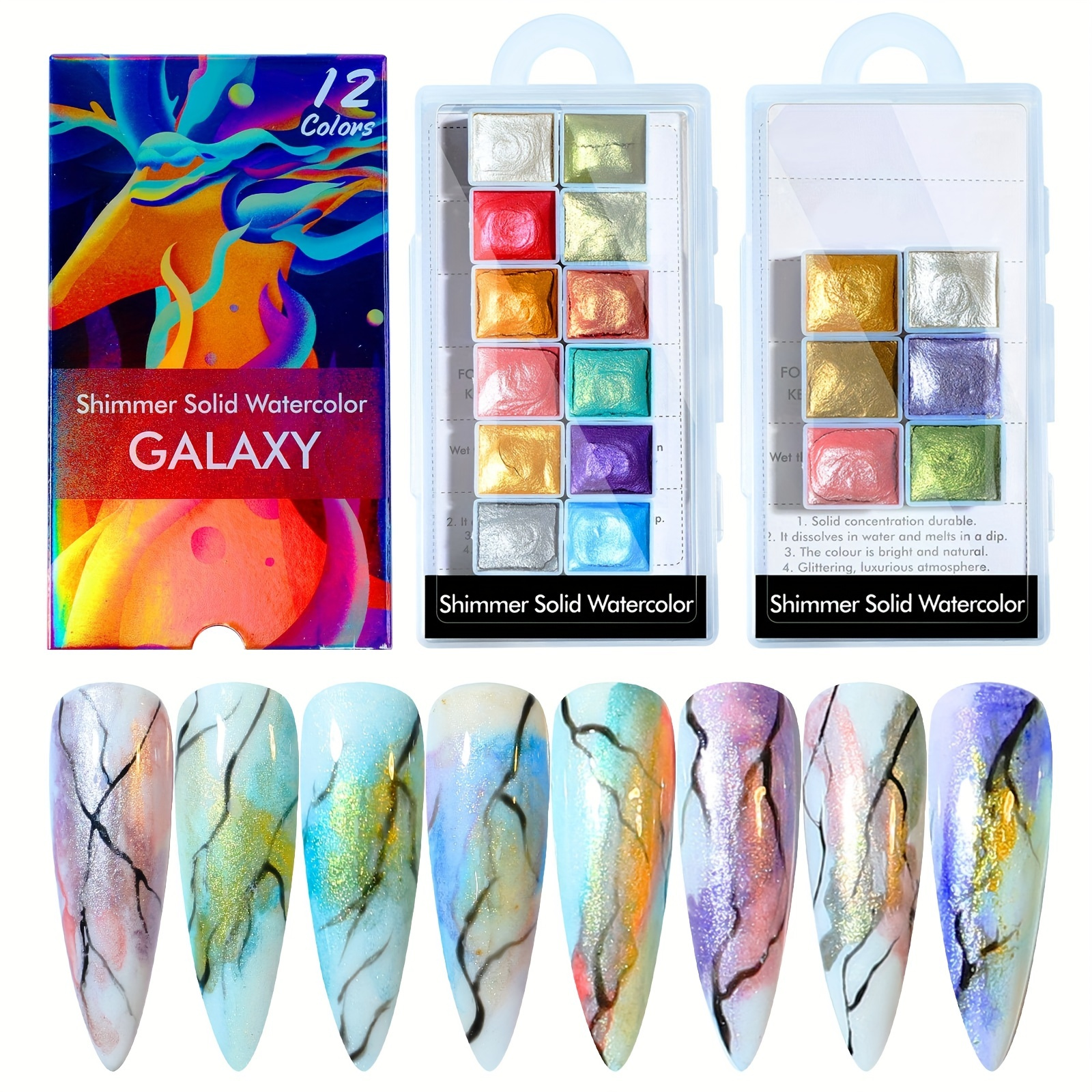 Csy Art Gallery Metallic Watercolour Paints Handmade Glitter Shimmering  Double Color Watercolour Solid Paint Include 12 Colors Water Colour In