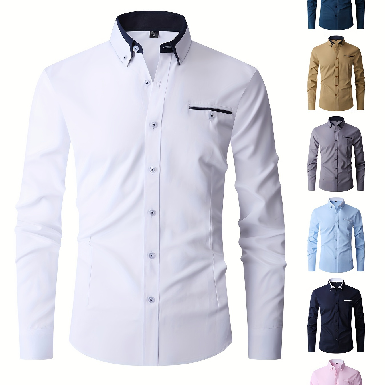 

Stylish Men's Long Sleeve Button Up Shirt With Chest Pocket, Spring Fall Blouse, Gift For Mature Men