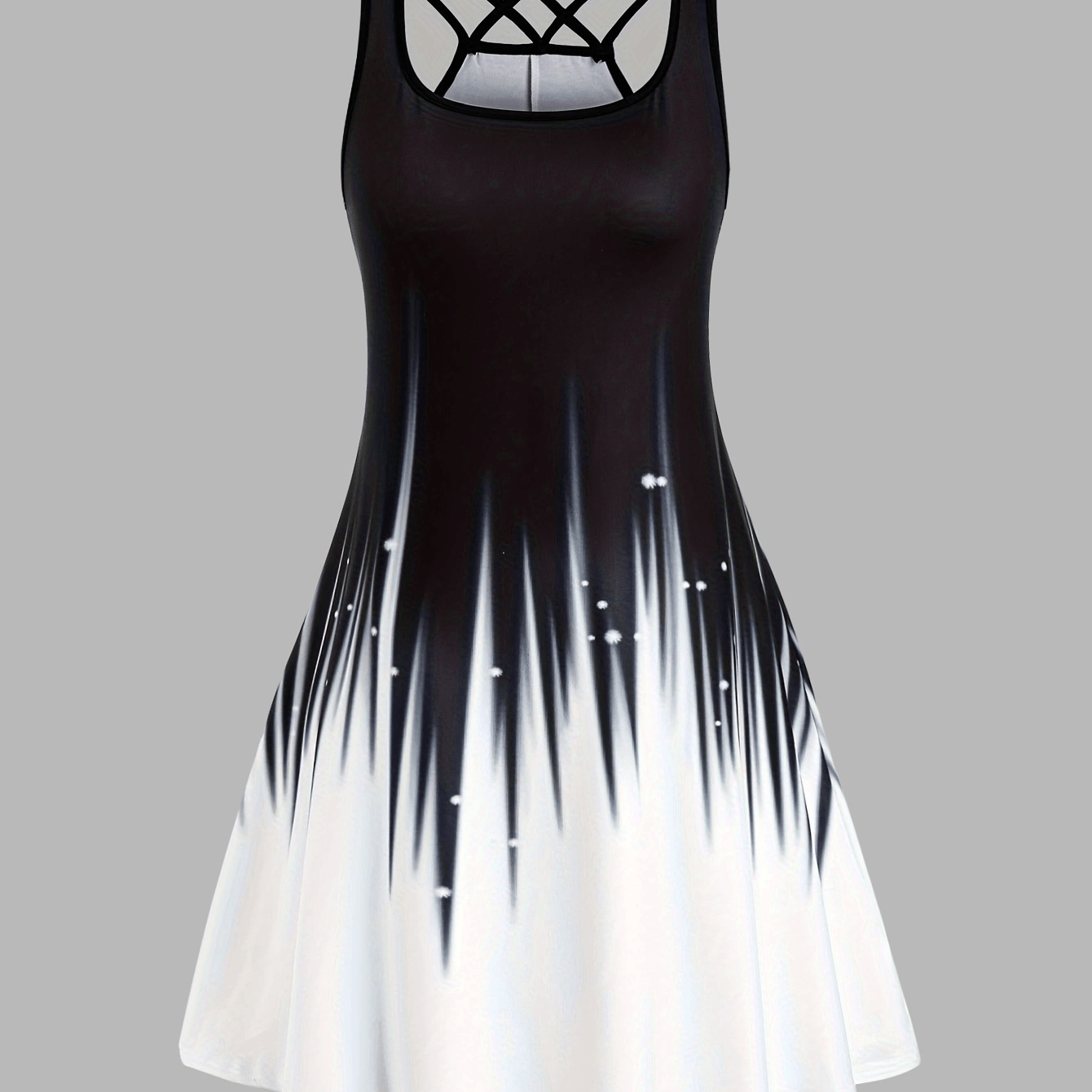 

Gradient Print Square Neck Tank Dress, Casual Sleeveless Crisscross Strap A-line Dress For Spring & Summer, Women's Clothing