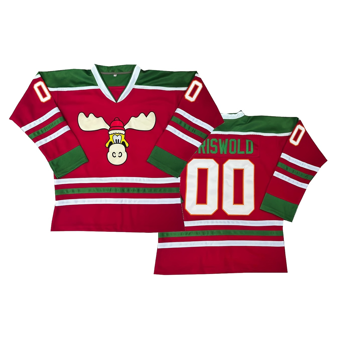 

Men's #00 Embroidered Ice Hockey Jersey - V-neck, Long Sleeve, Polyester , Machine Washable - Sports & Casual Wear