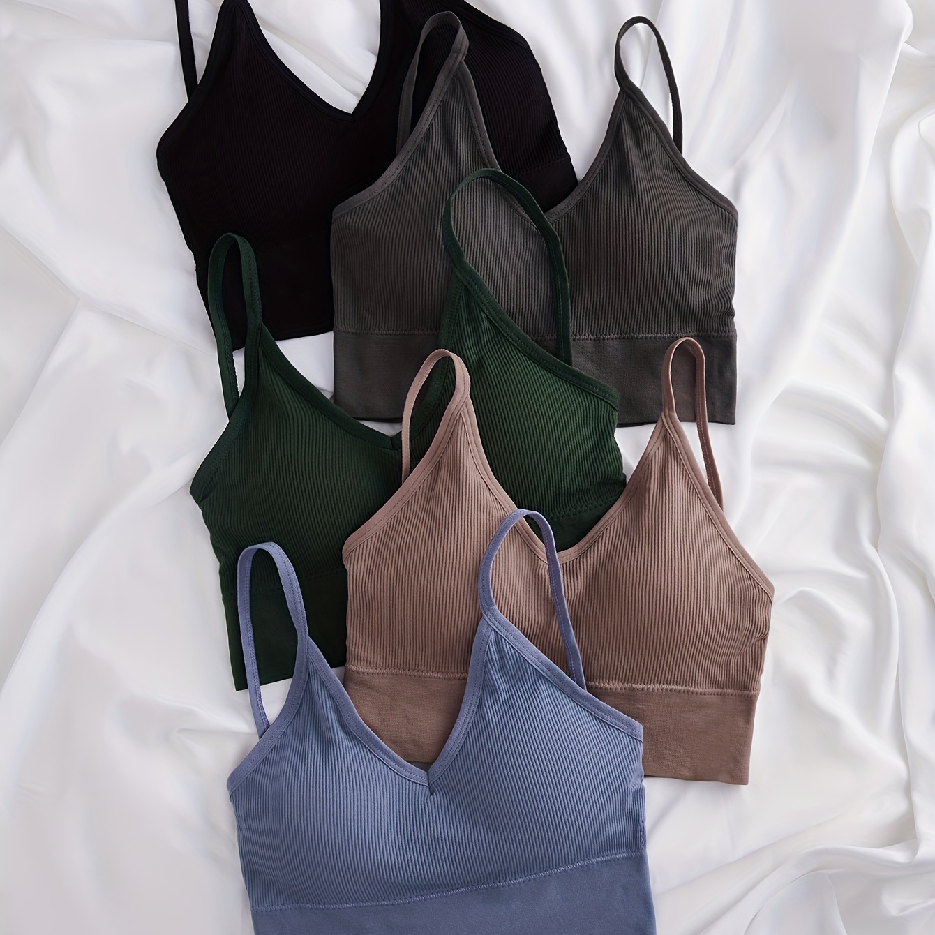 Solid Ribbed Wireless Bras Comfy Breathable Criss Cross Back - Temu