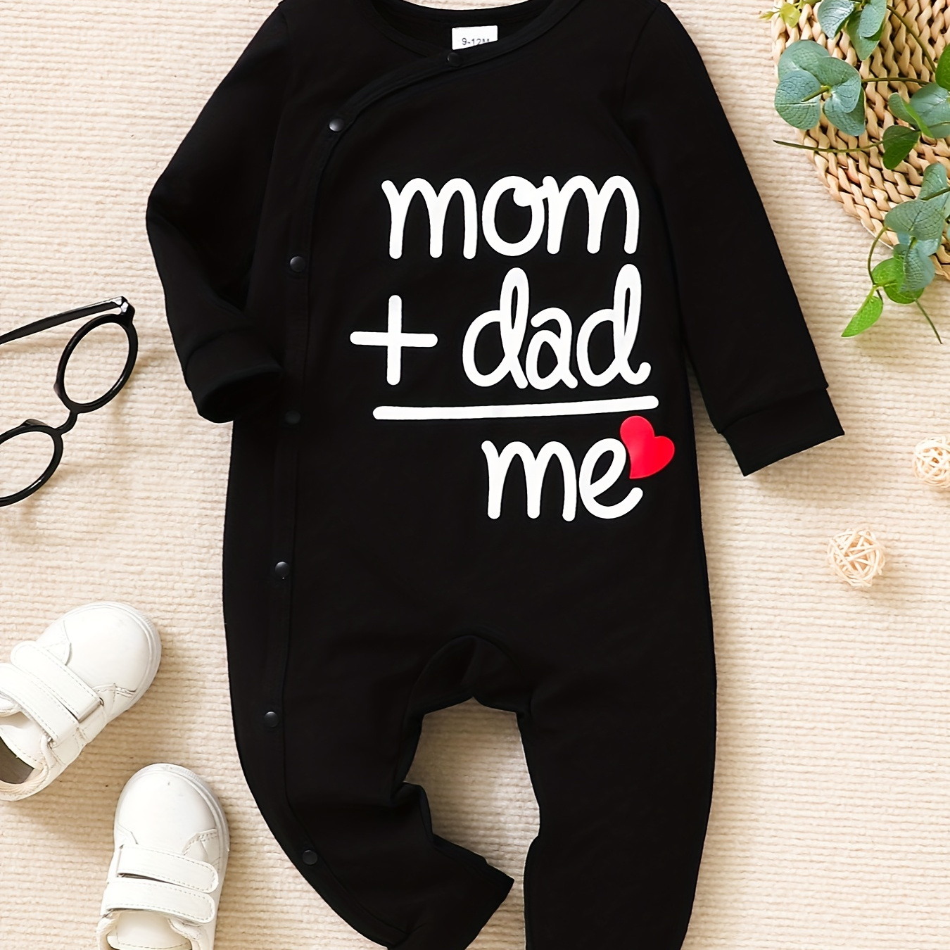 

Baby Boys And Girls "mom+dad=me" Letter Printed Romper Long Sleeve Jumpsuit