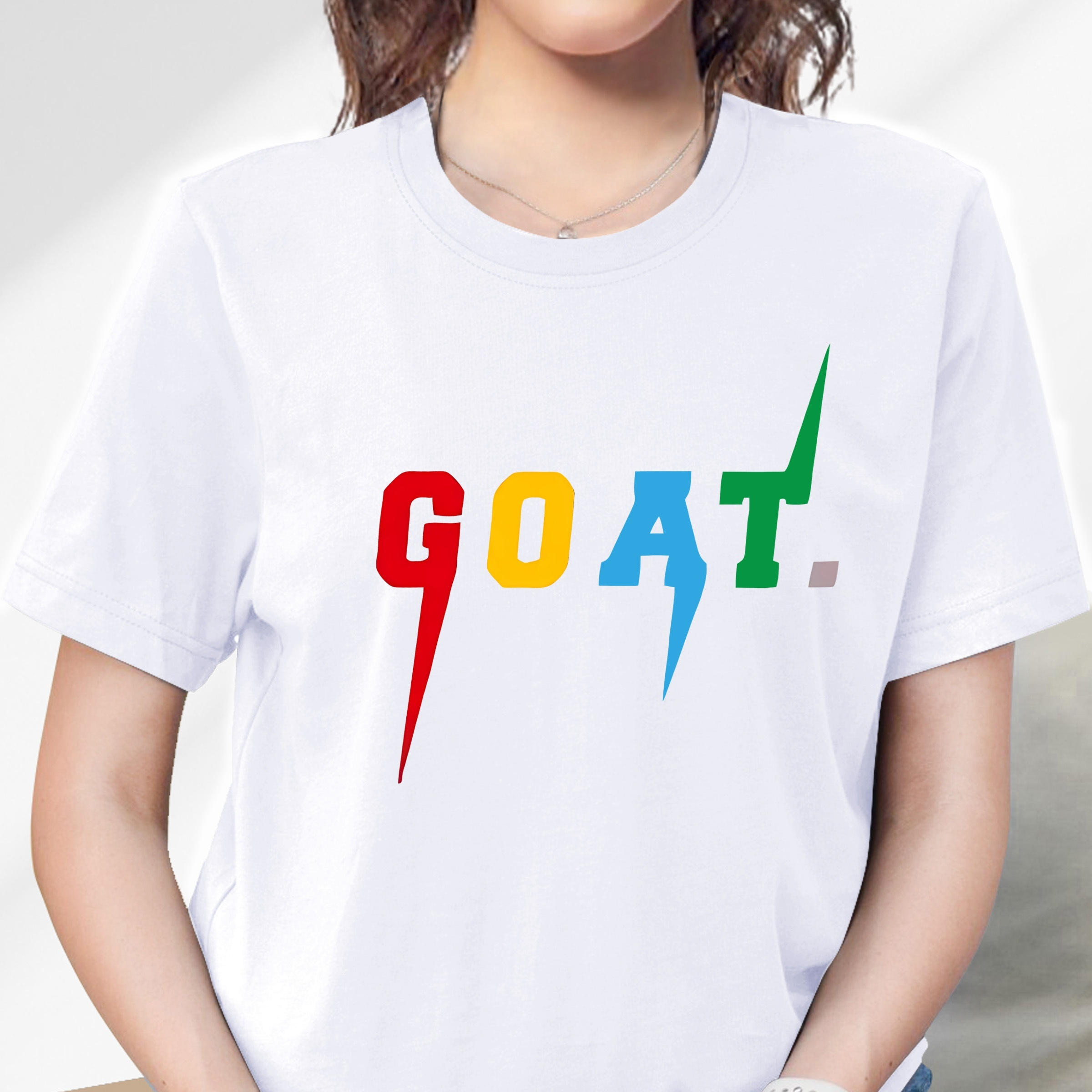 

Goat Print Crew Neck T-shirt, Short Sleeve Casual Top For Summer & Spring, Women's Clothing