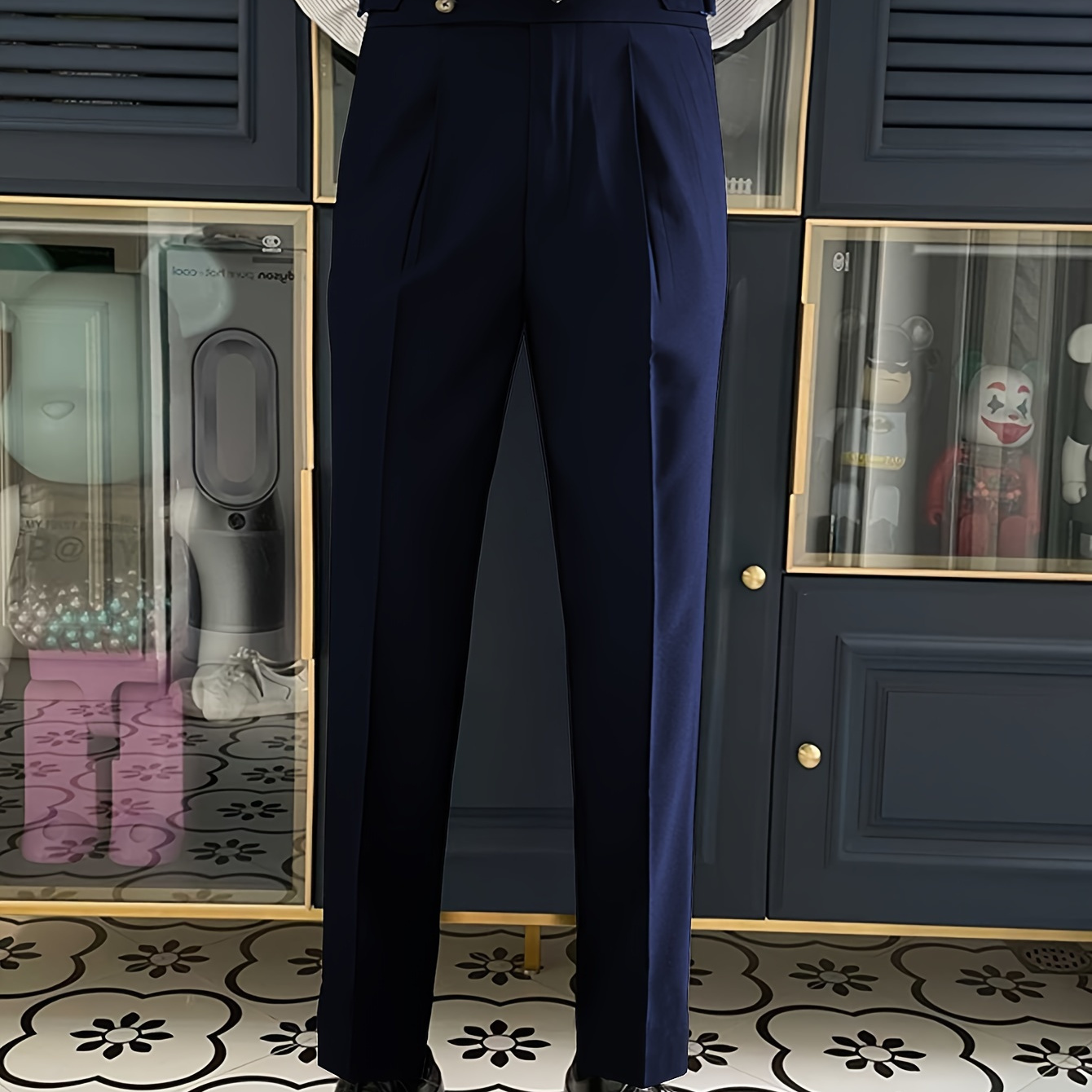 

Men's Solid Color Naples Suit Trousers For Business, Semi-formal Style Pleated Comfy Pants For Outdoor Casual Daily Wear