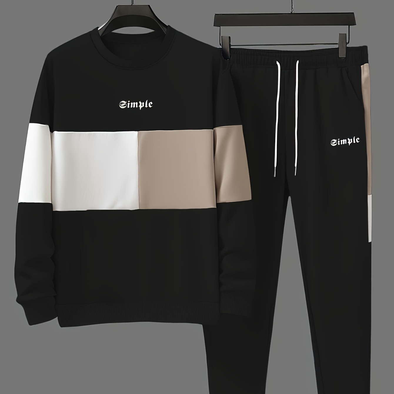 

Men's Casual 2pcs Set: Comfy Long Sleeve Crew Neck Tee & Joggers - Spring, Fall & Winter