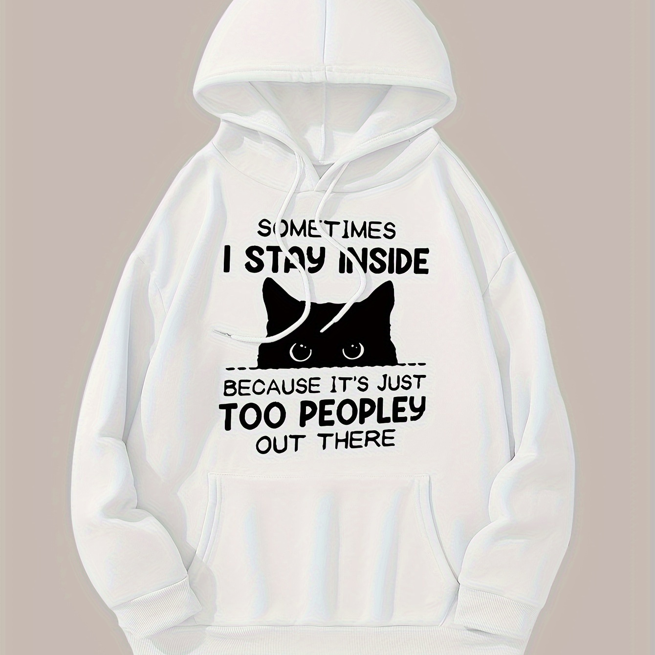 

Cat Print Kangaroo Pocket Hoodie, Casual Long Sleeve Drawstring Hoodies Sweatshirt, Women's Clothing