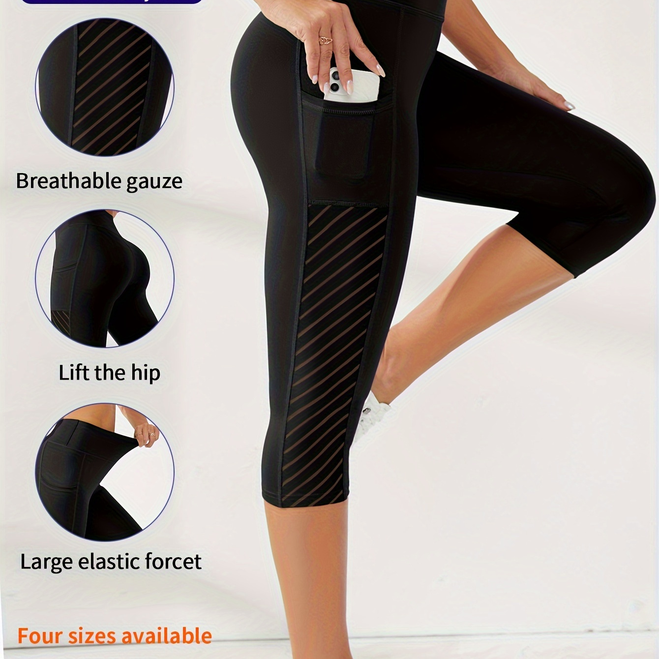 

Women's Capri Yoga Pants, High-waisted, Breathable Running Capri Leggings With Pocket, Athletic Outdoor Leggings