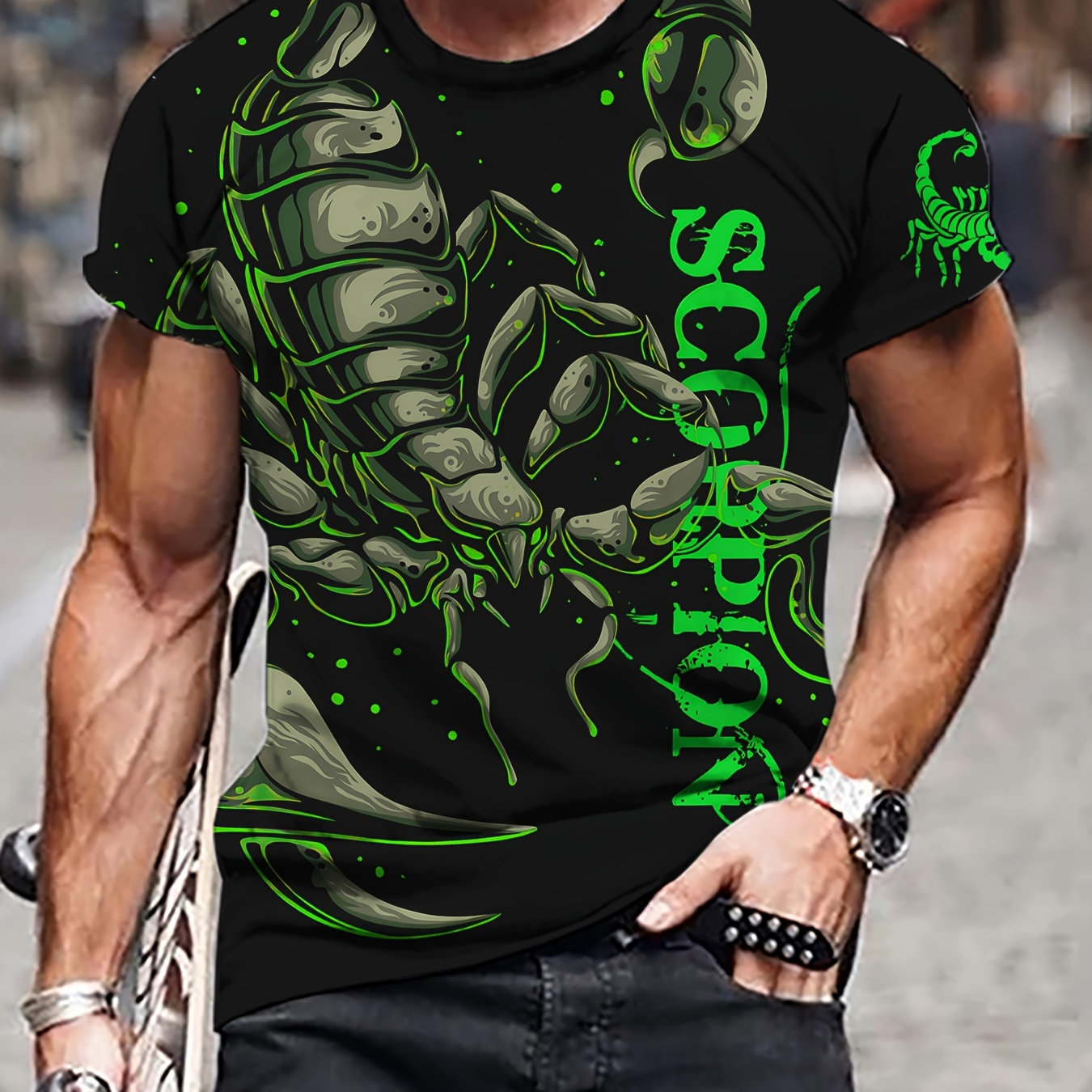 

T-shirt Imprimé Scorpion Pour Homme, Tee-shirt Décontracté À Manches Courtes Col Rond, Vêtements Pour Homme Pour L'extérieur