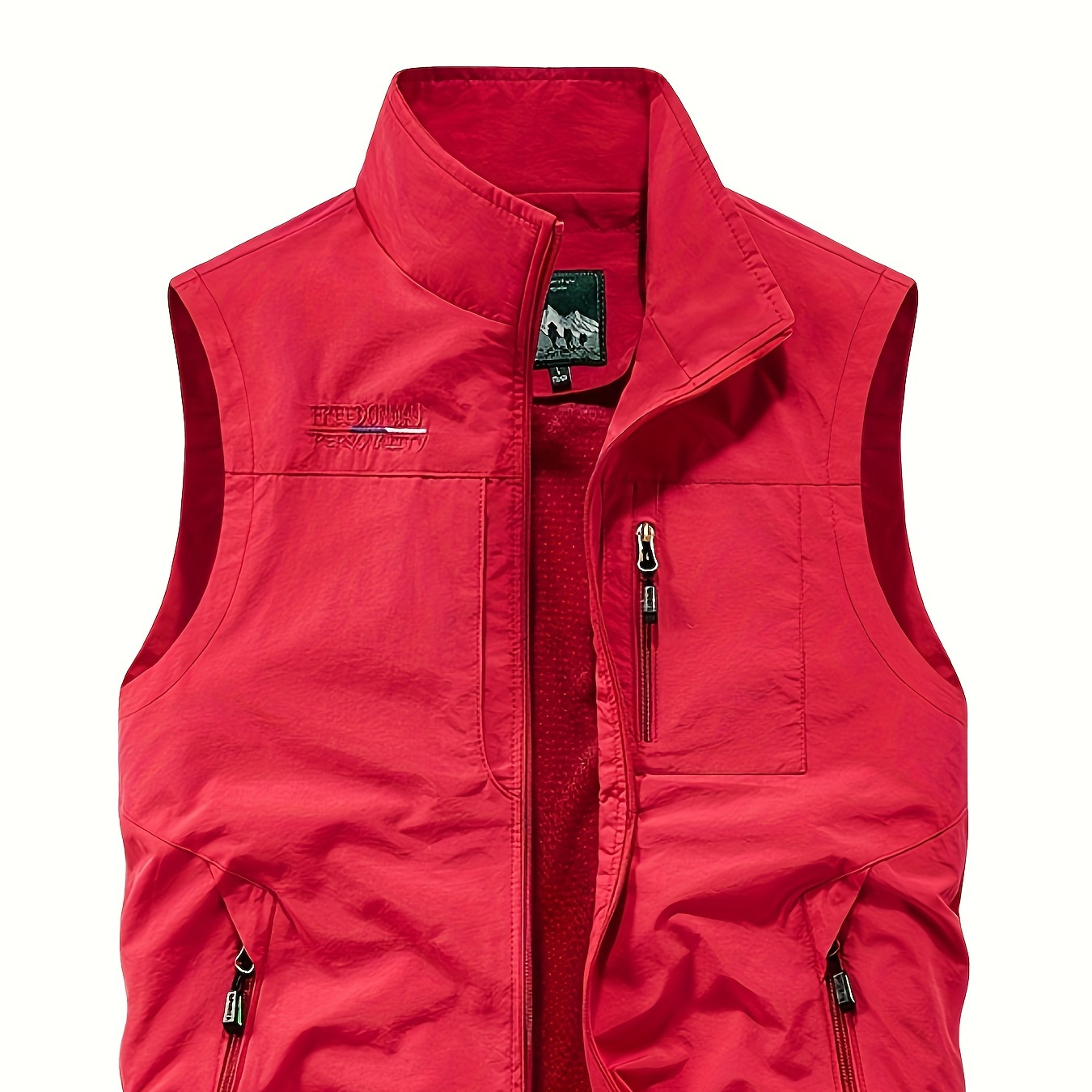 

Zipper Pockets Cargo Vest, Men's Casual Outwear Stand Collar Zip Up Vest For Spring Summer Outdoor Fishing Photography
