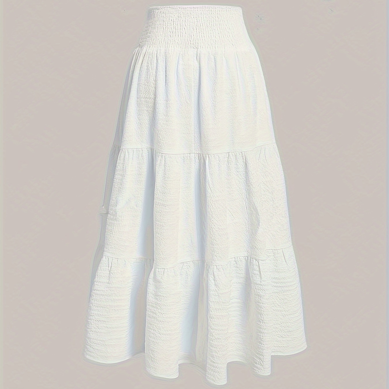 

Shirred Waist Tiered Skirt, Elegant Solid Color Midi Skirt For Spring & Summer, Women's Clothing