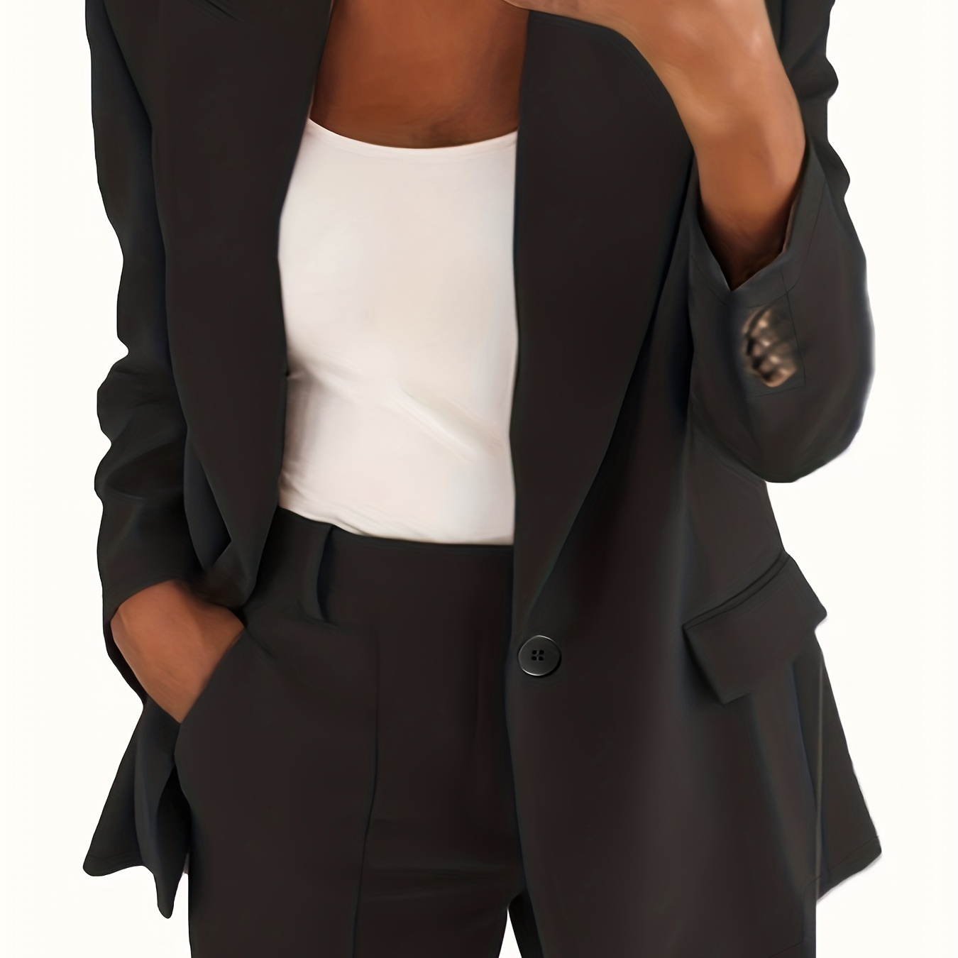 Plus Size Elegant Blazer, Women's Plus Solid Plain Lapel Collar Single-breasted Long Sleeve Flap Detail Blazer